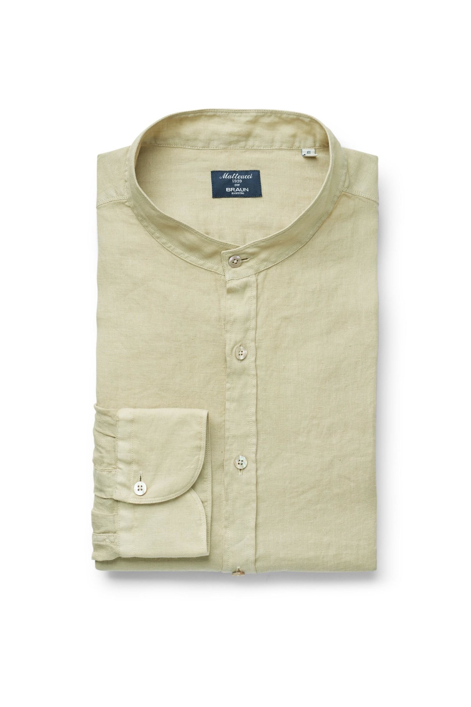 Linen shirt 'Maiorca' Grandad collar light brown