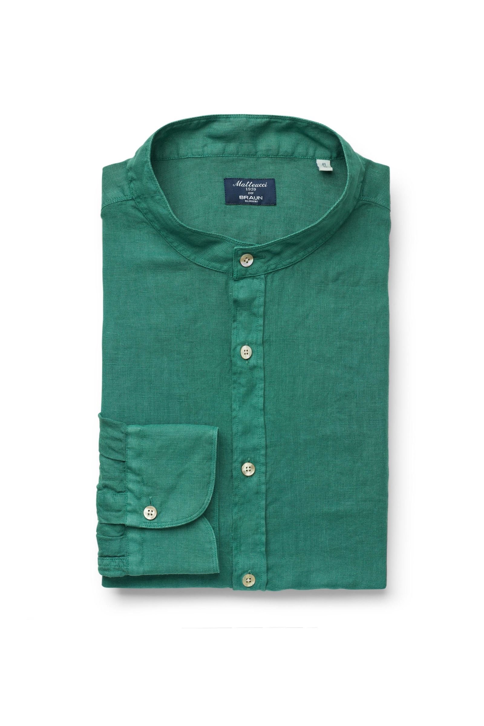 Leinenhemd 'Maiorca' Grandad-Kragen grün