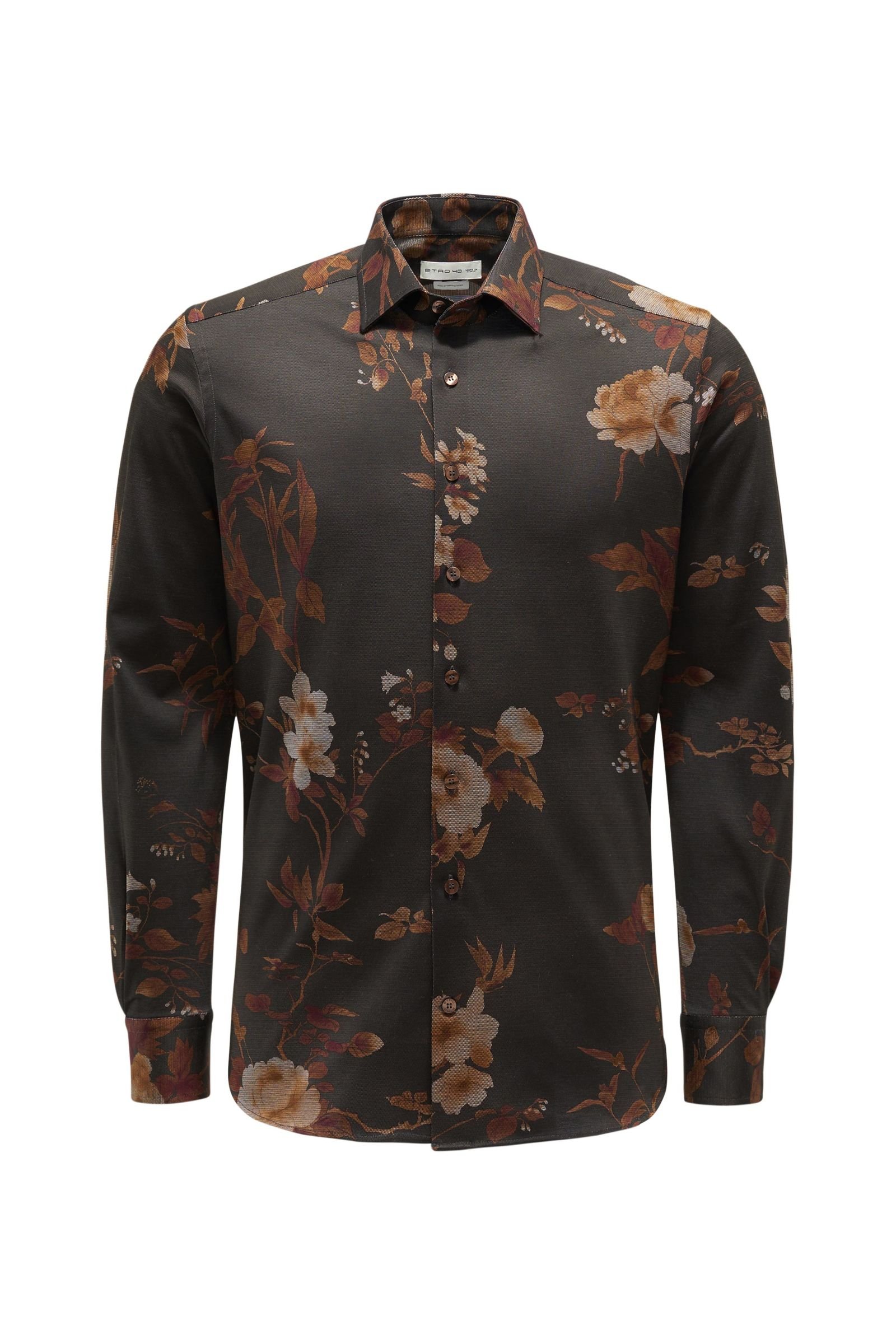Jersey shirt 'New Warrant' narrow collar dark brown patterned