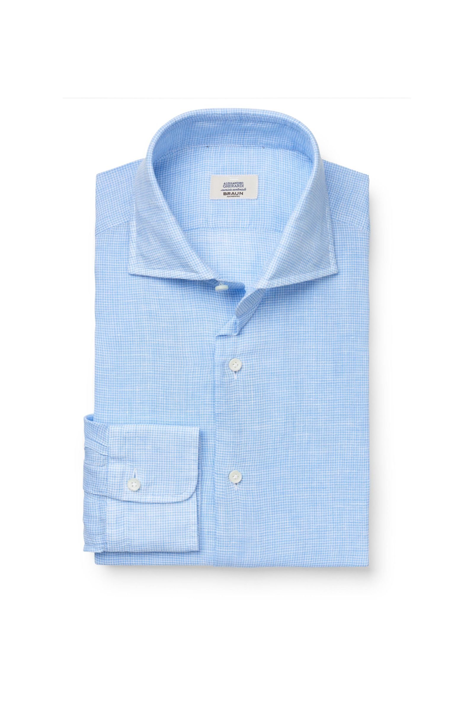 Linen shirt shark collar light blue/white checked