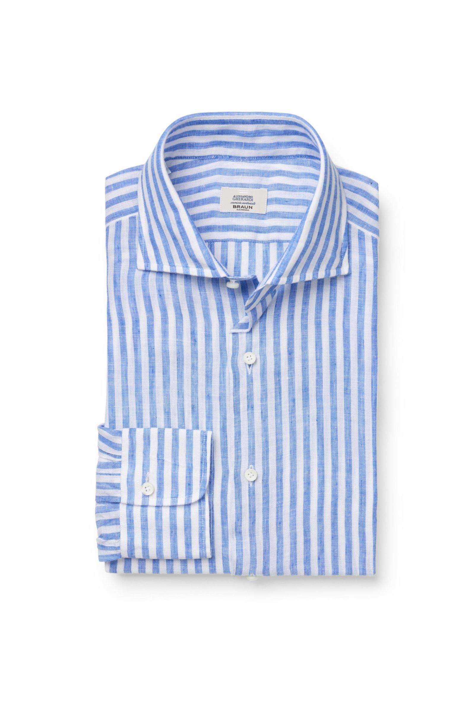Linen shirt shark collar blue/white striped