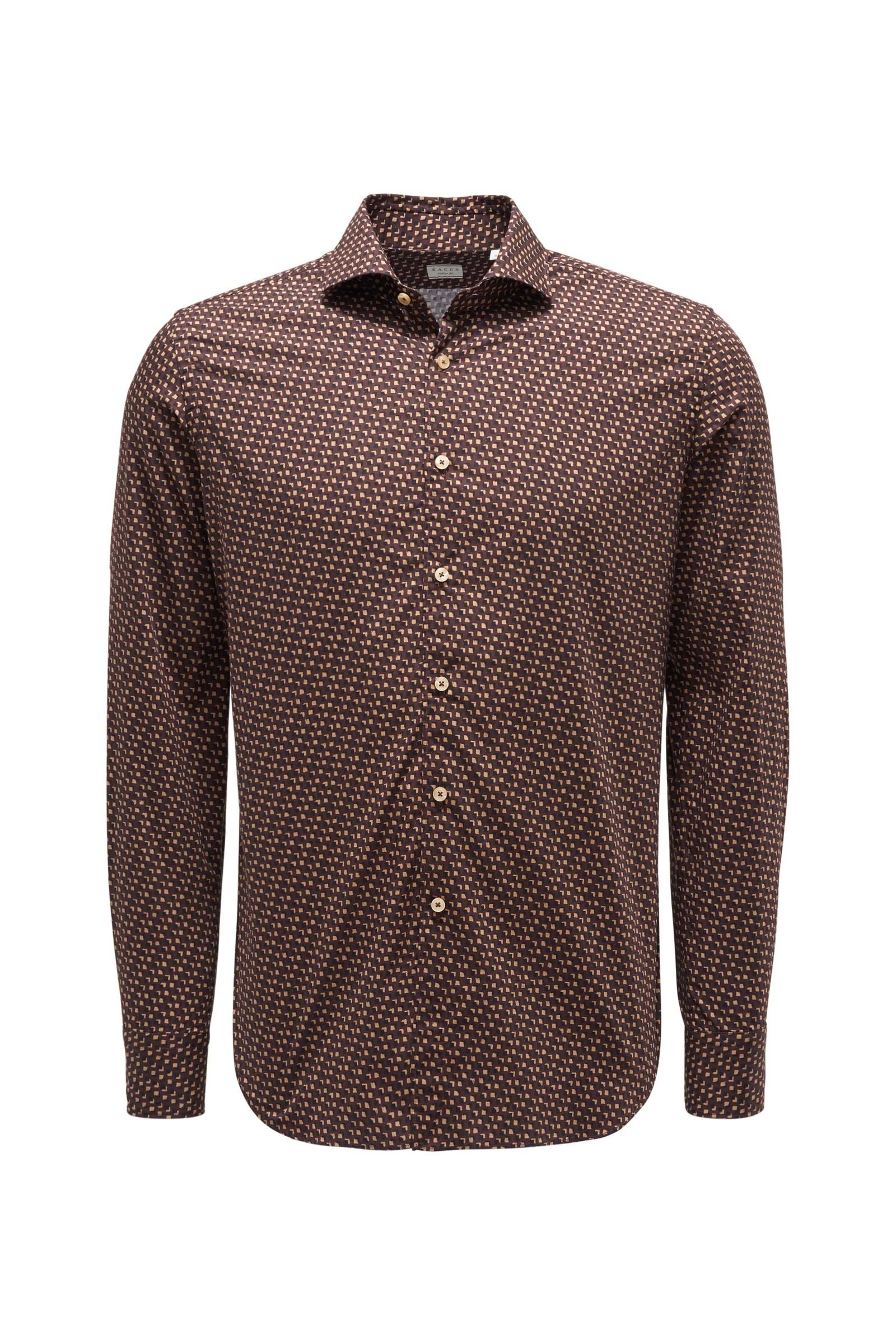 Casual shirt 'Tailor Fit' shark collar dark brown patterned