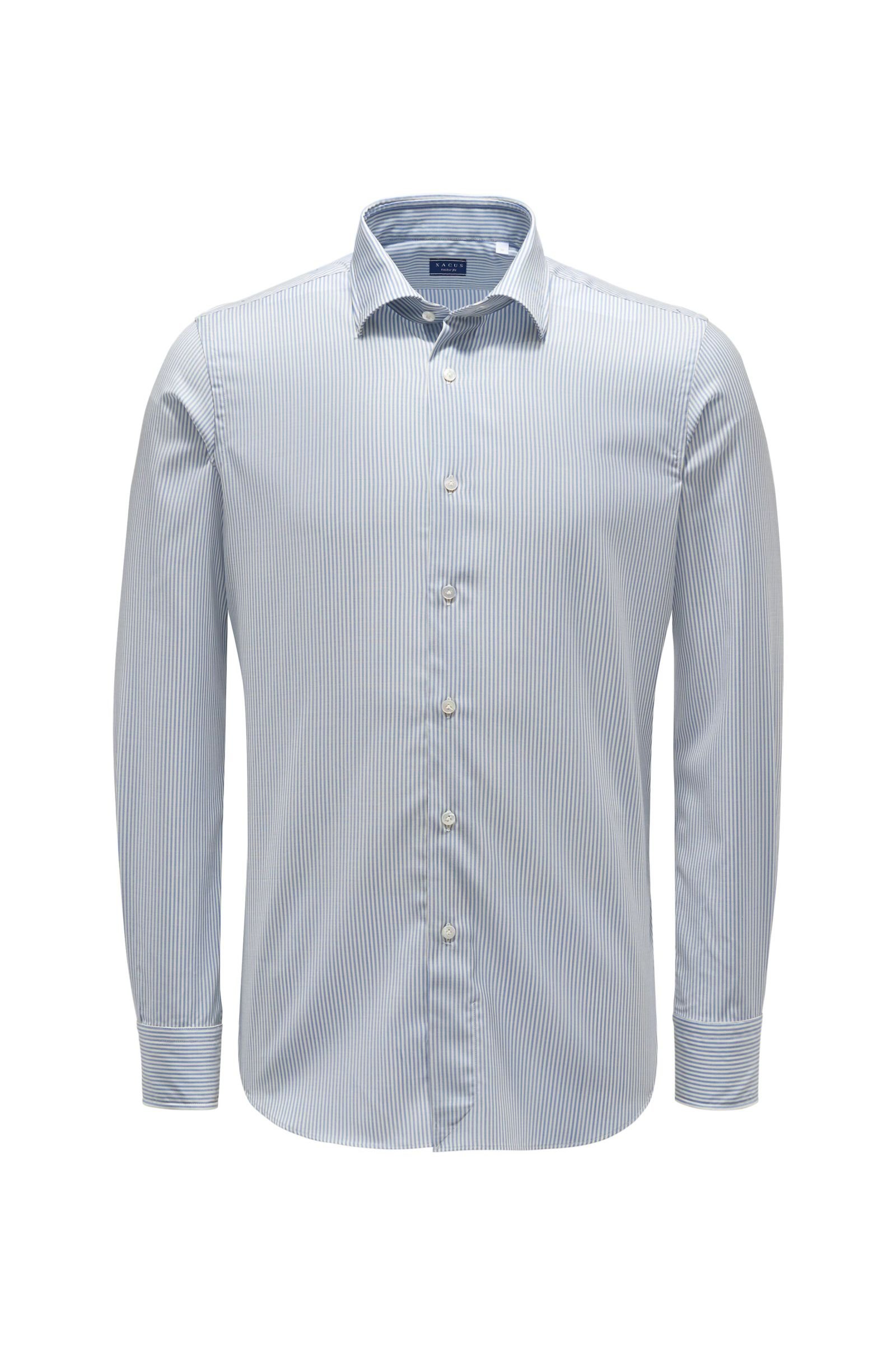 Merino Oxfordhemd 'Tailor Fit' schmaler Kragen hellblau/offwhite gestreift