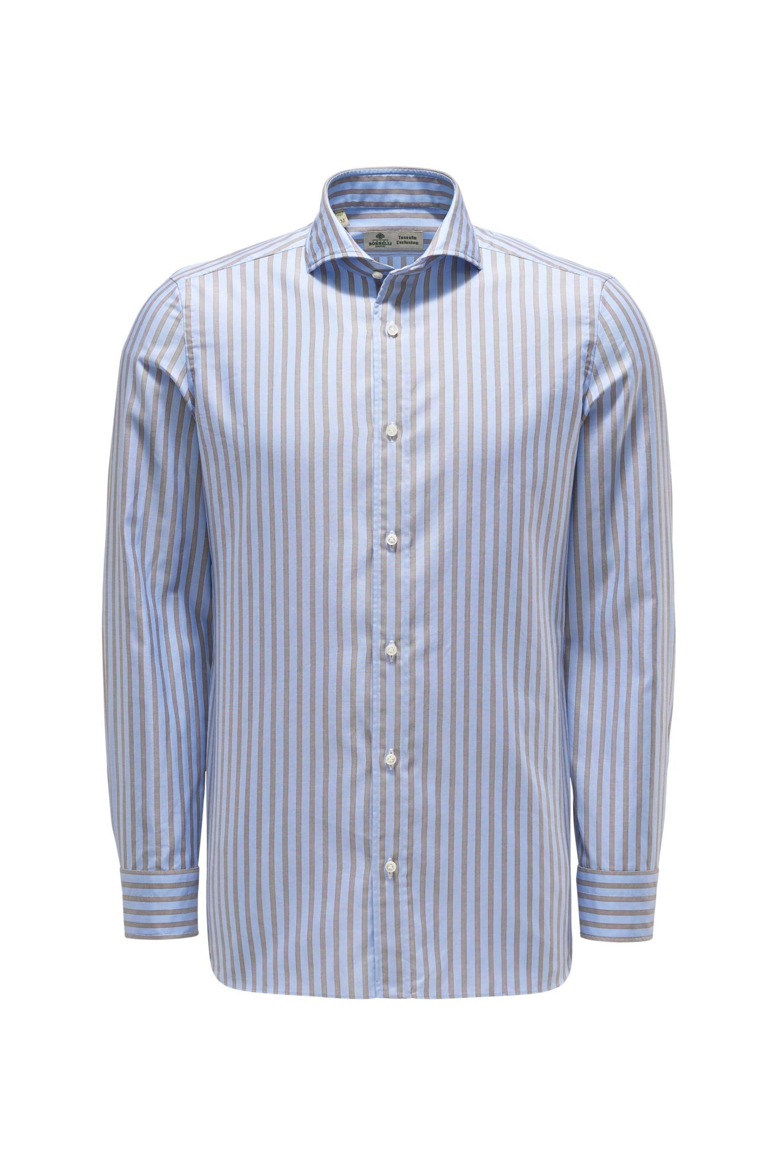 Oxford shirt shark collar light blue/brown striped
