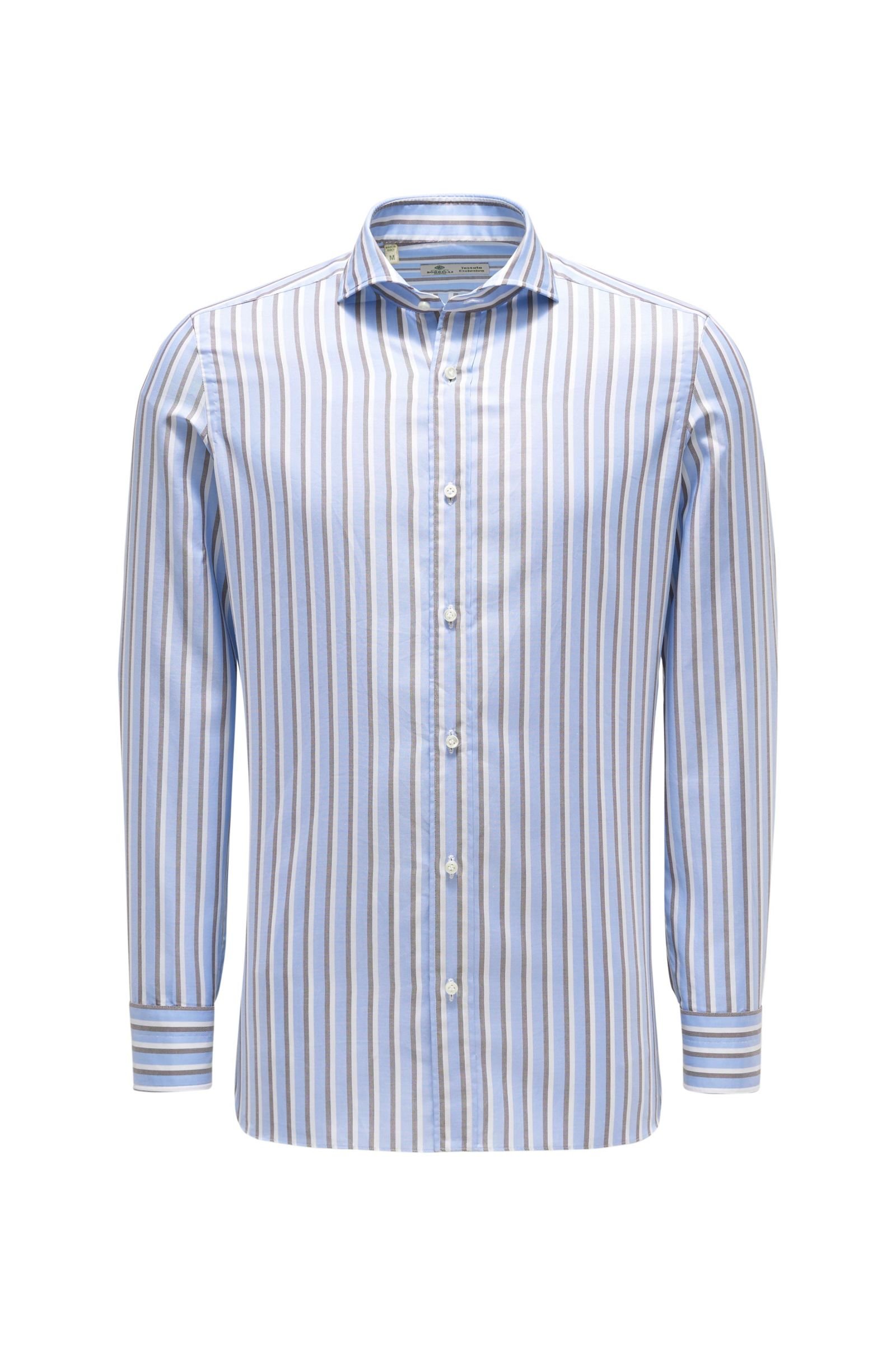Oxford shirt shark collar light blue/grey-brown striped