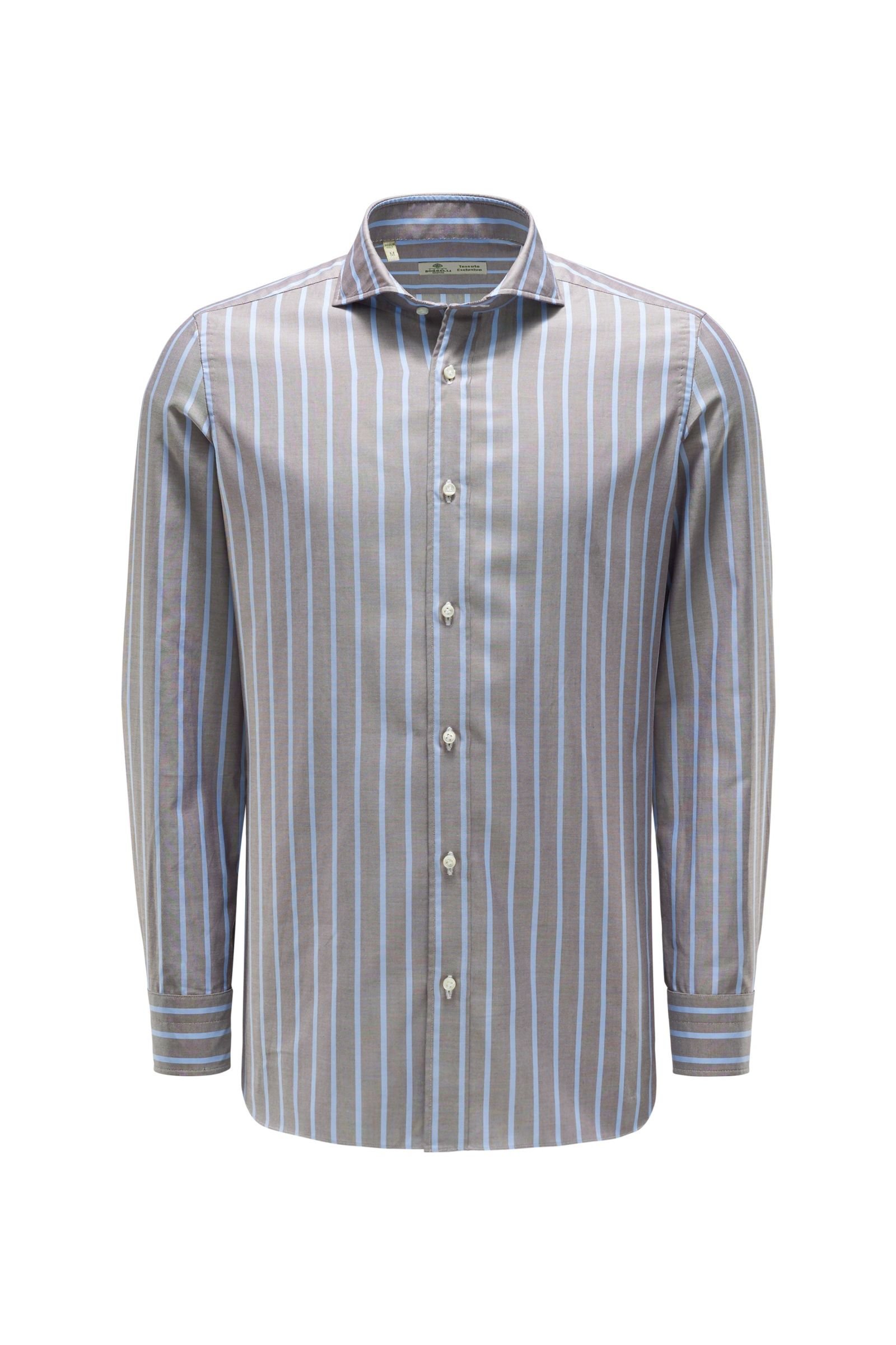 Oxford shirt shark collar grey-brown/light blue striped