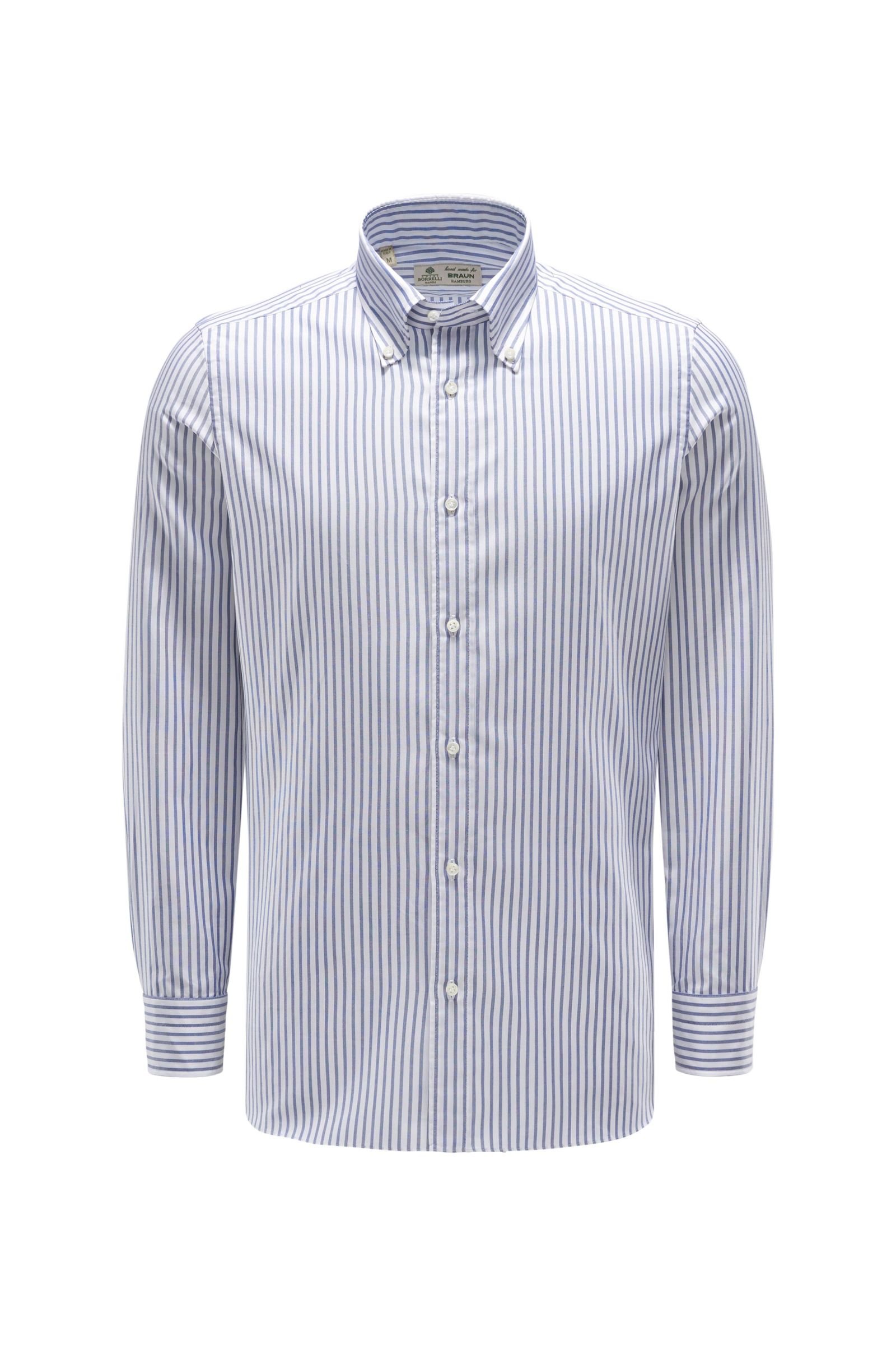 Oxford shirt button-down collar grey-blue/white striped