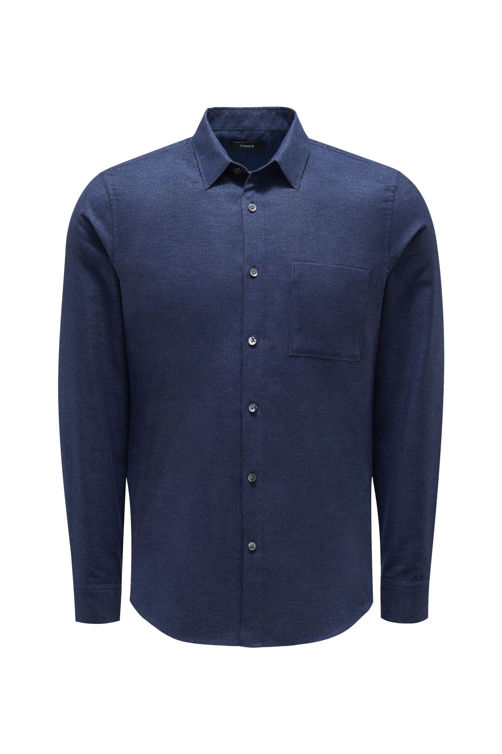 Flannel shirt 'Irving' slim collar navy