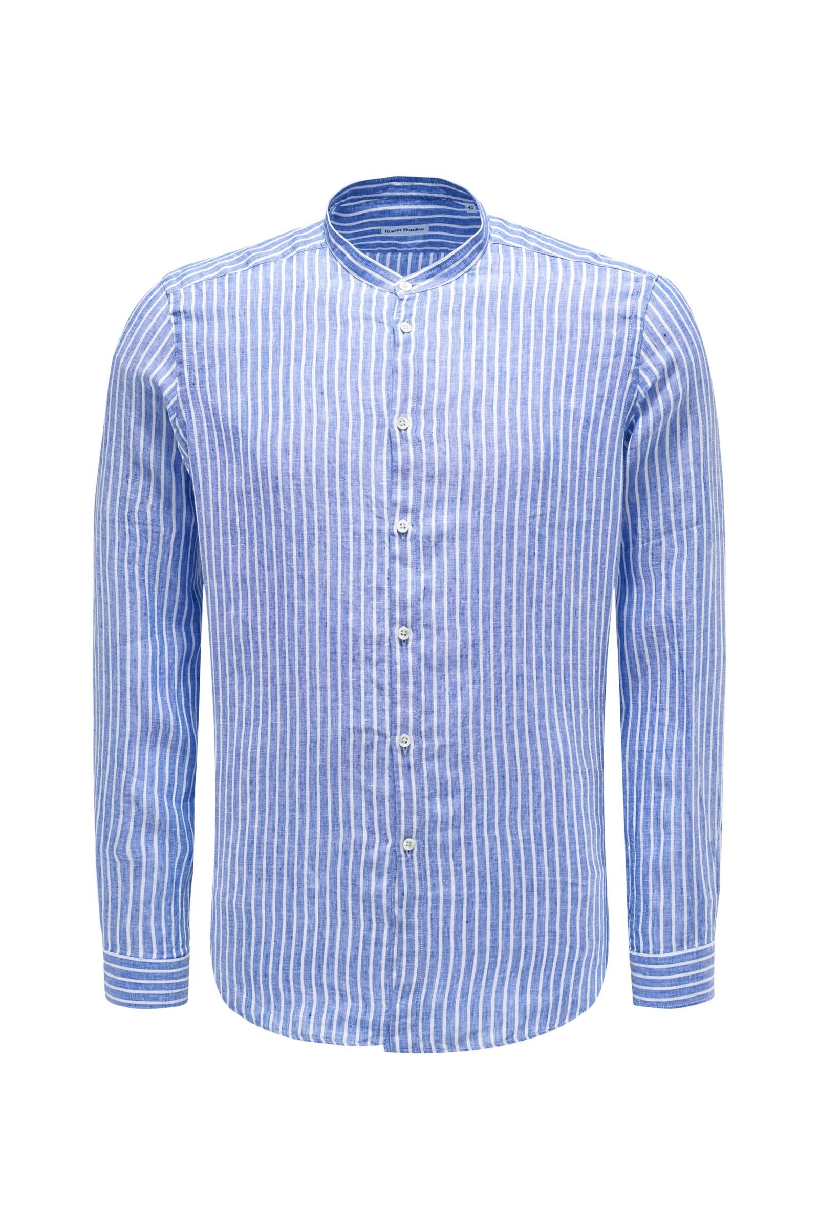 Linen shirt 'Tokio' grandad collar blue/white striped