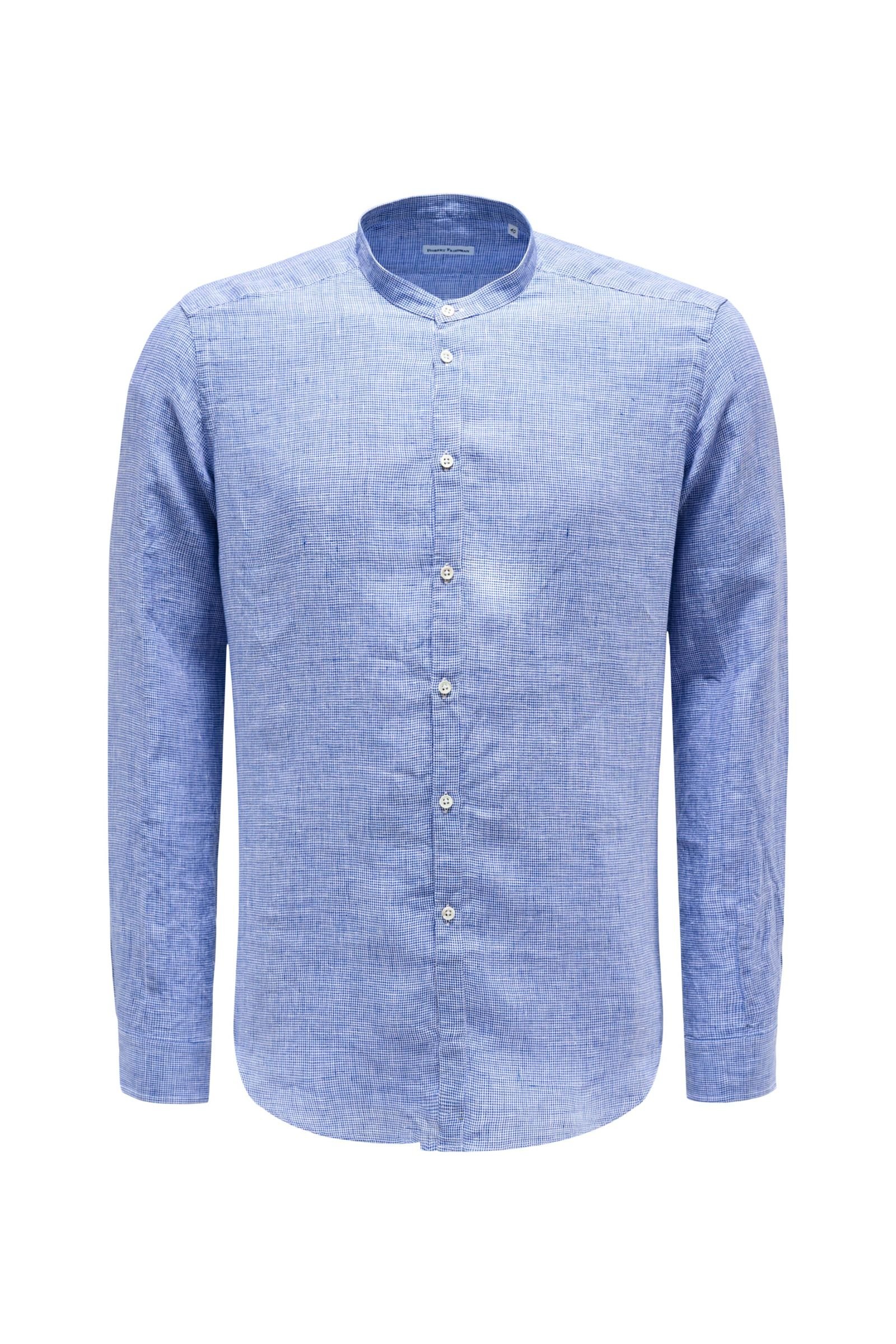 Linen shirt 'Tokio' grandad collar blue/white checked
