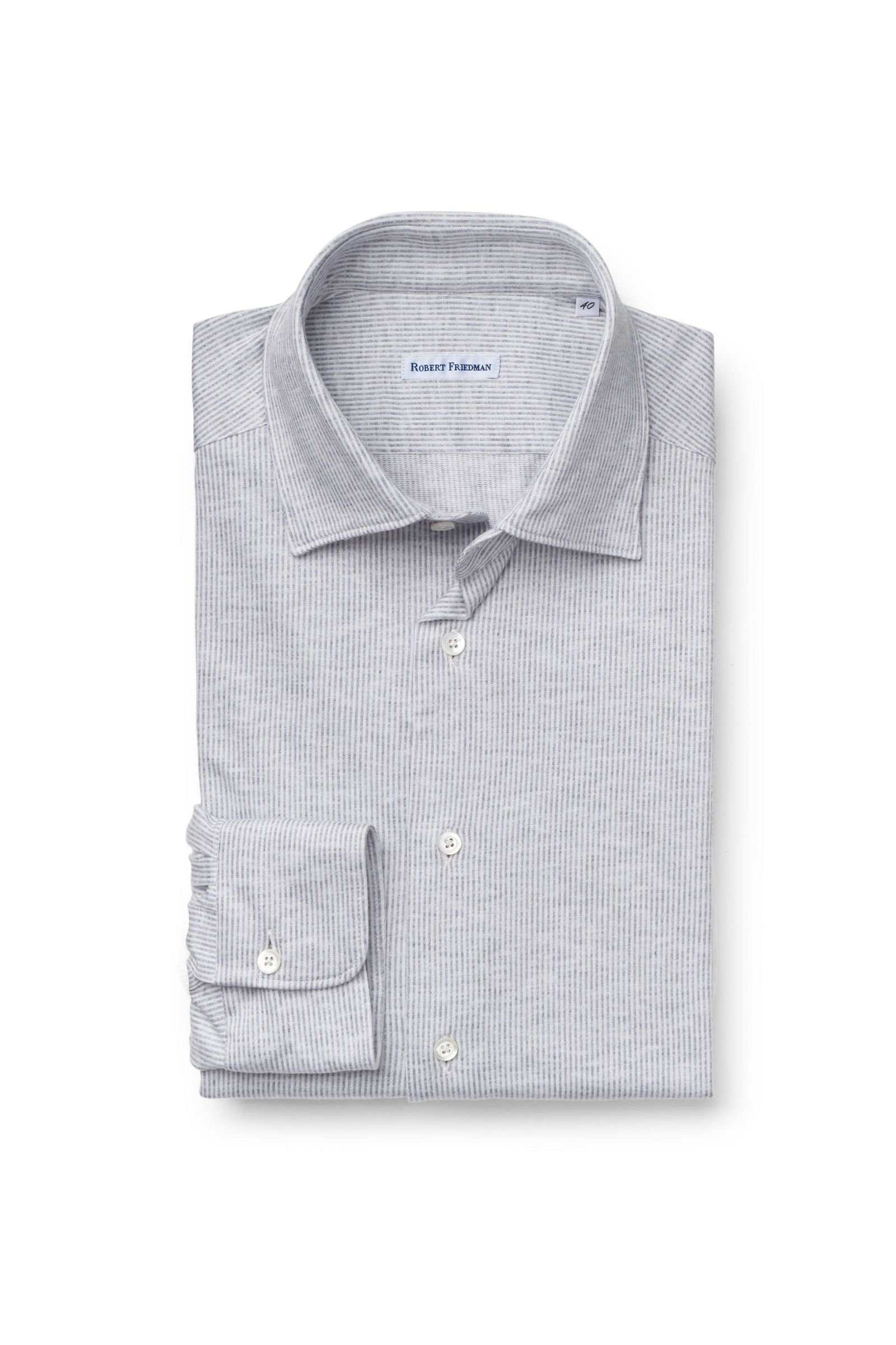 Jersey shirt 'Leo' narrow collar grey/white striped