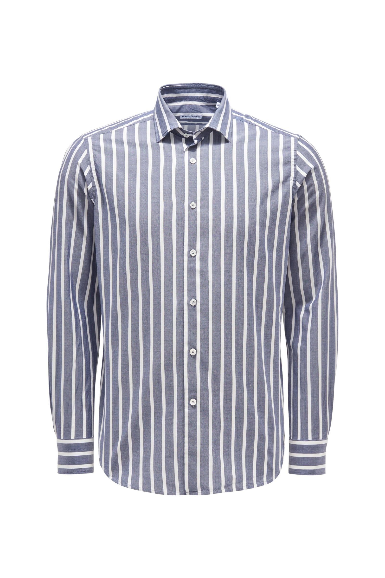 Casual shirt 'Leo' narrow collar grey-blue/white striped