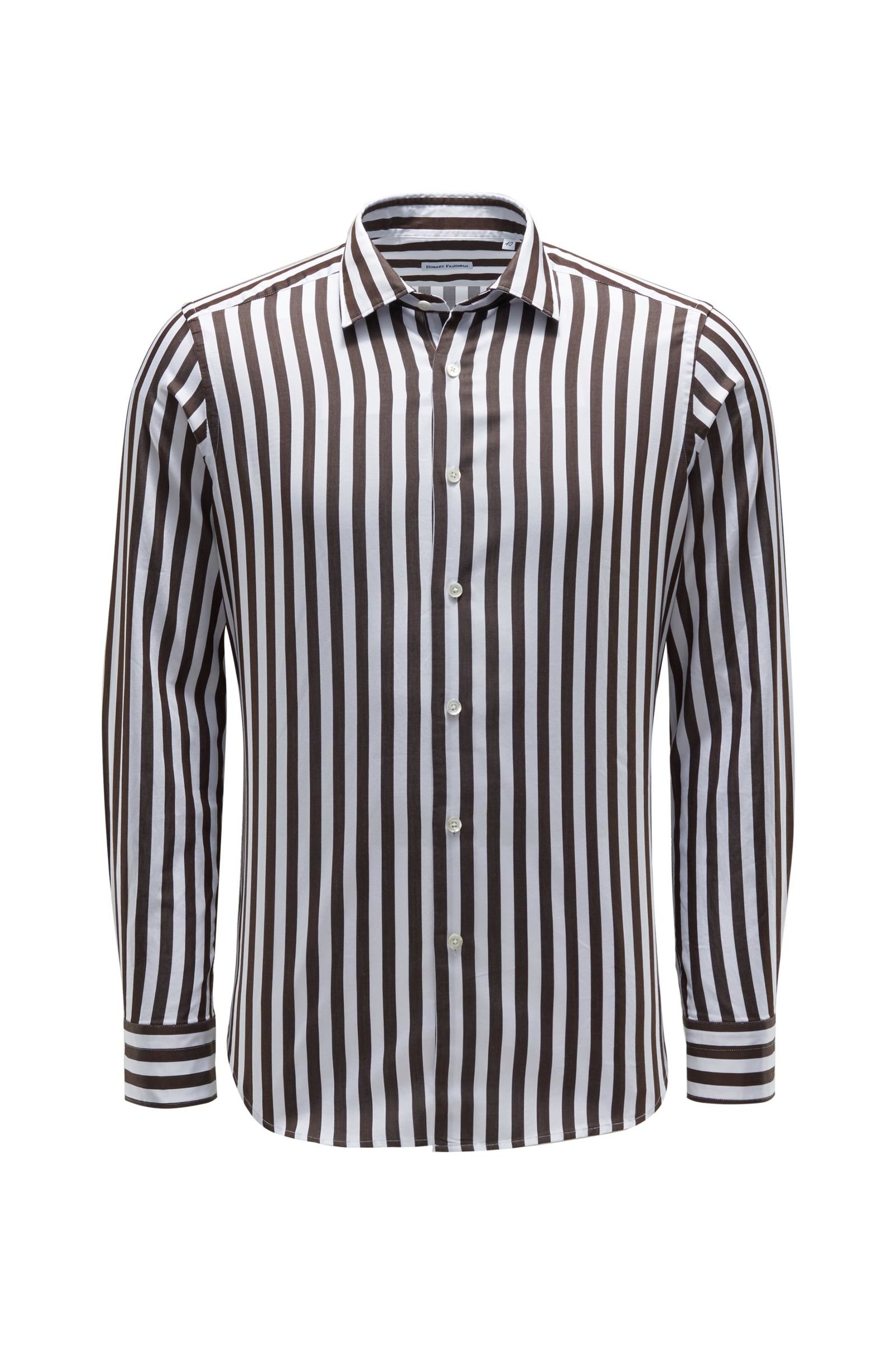 Casual shirt 'Leo' slim collar dark brown/white striped