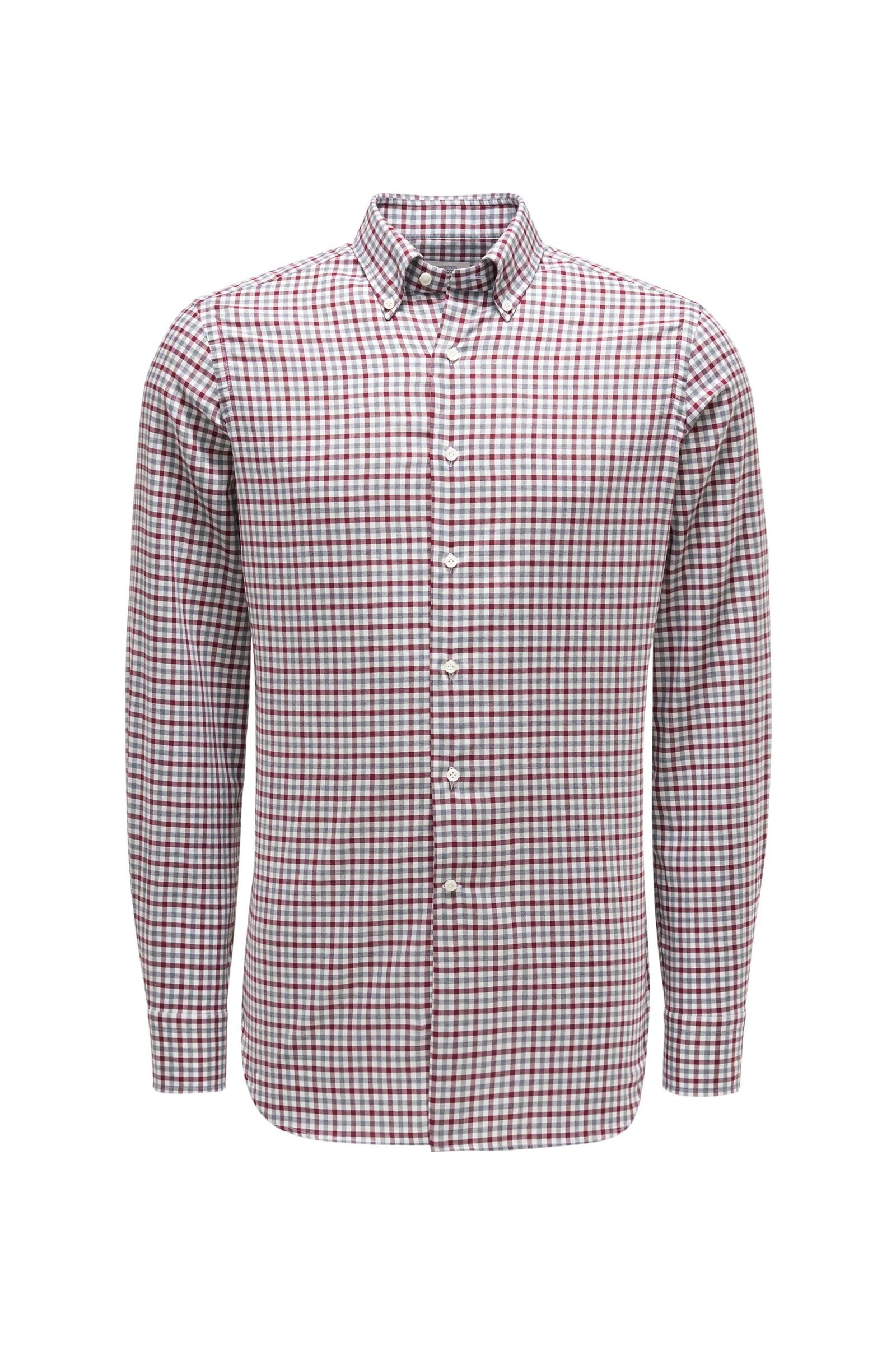 Casual shirt button-down collar burgundy/grey checked