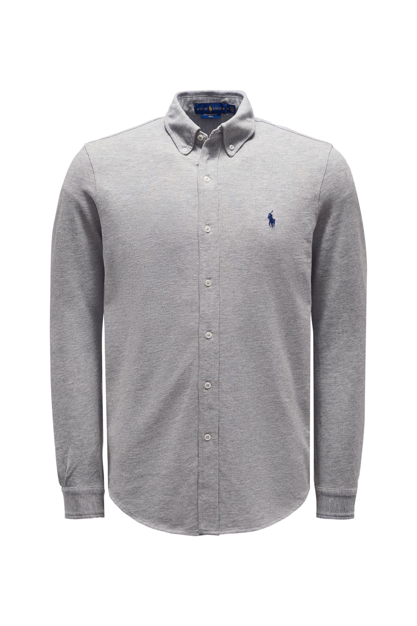 Jersey shirt button-down collar light grey