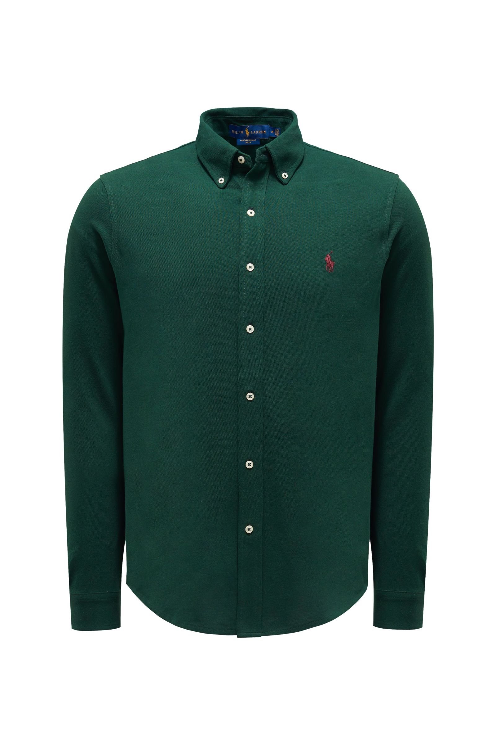 Jersey-shirt 'Leisure Fit' button-down collar dark green