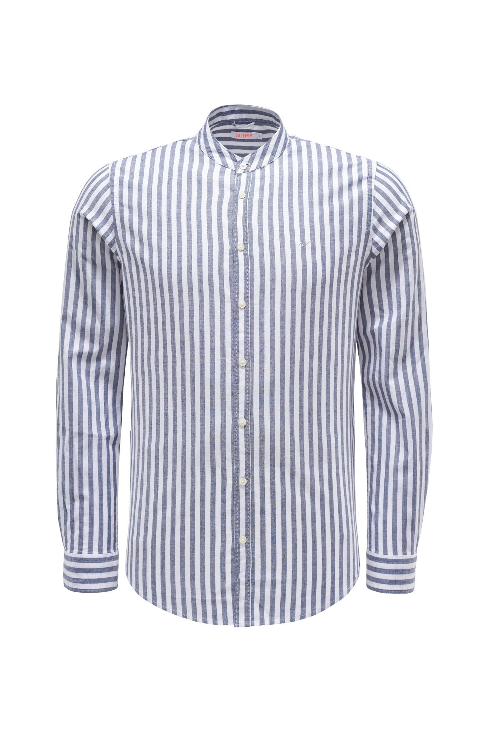 Casual shirt grandad collar grey-blue striped