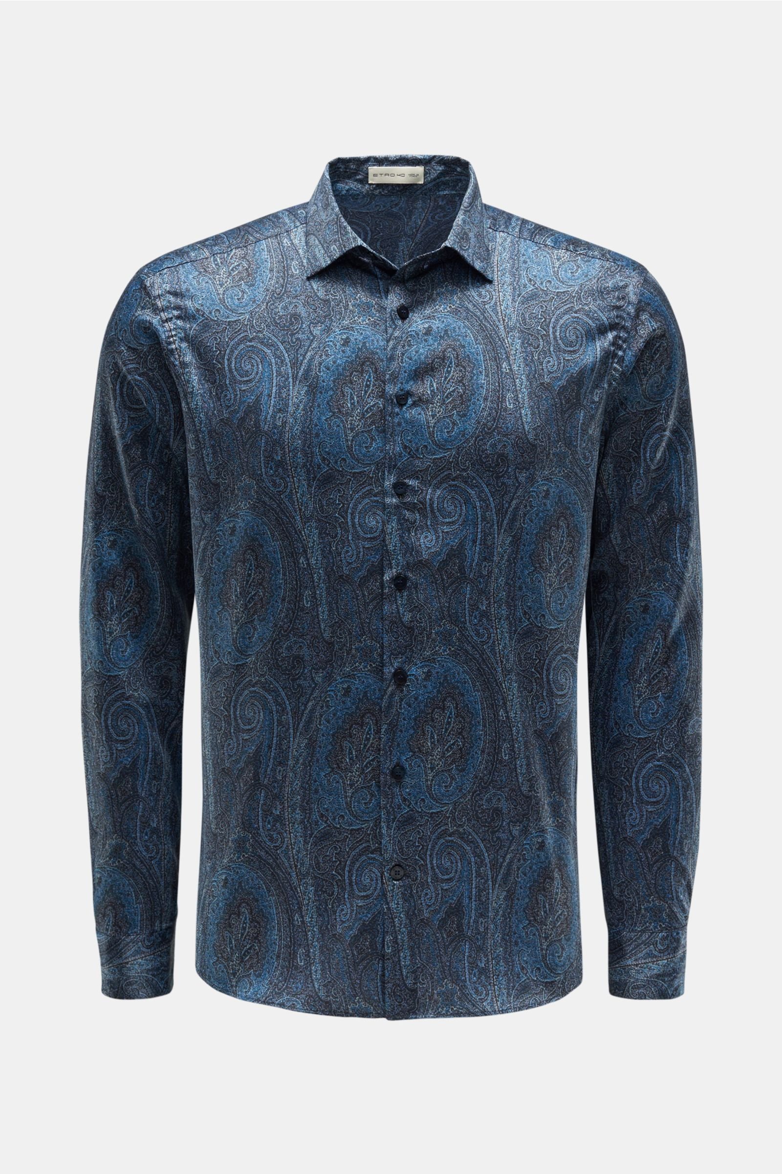 Casual shirt with slim collar dark blue patterned