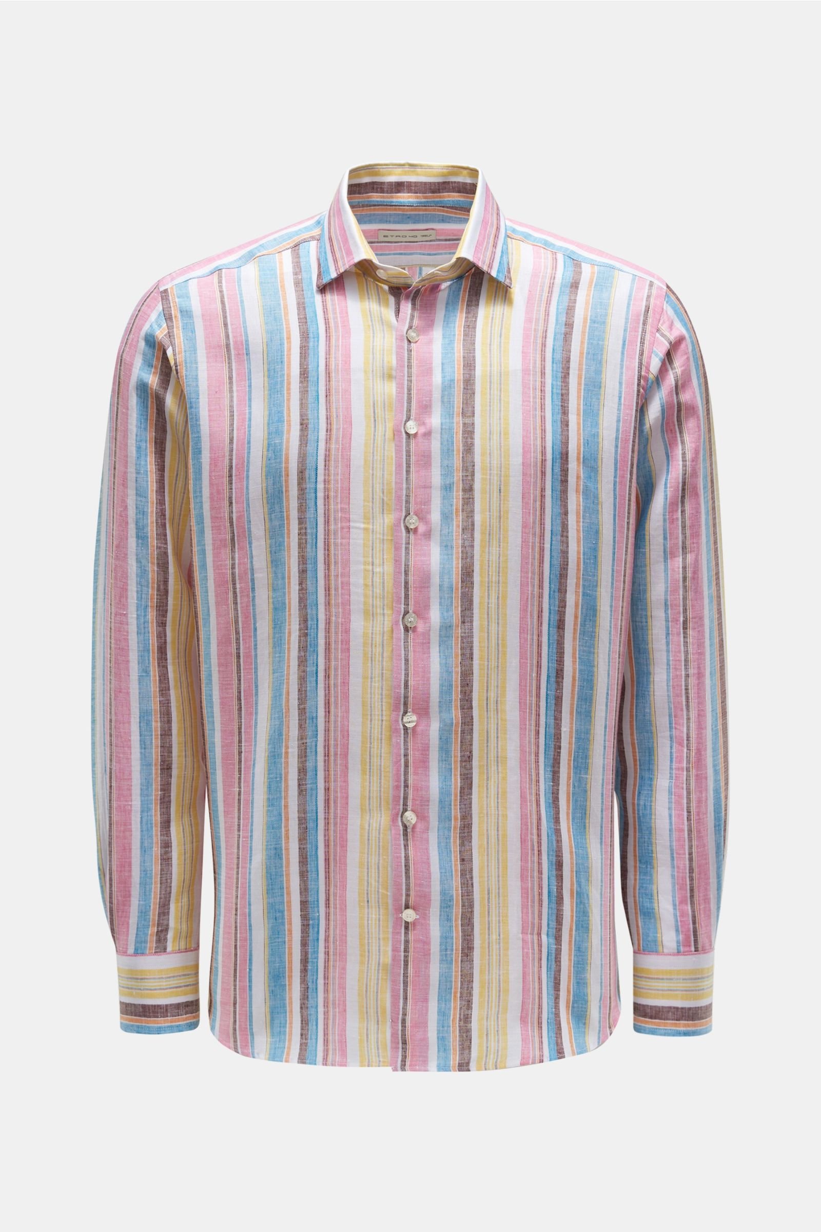 Linen shirt slim collar rose/yellow/turquoise striped