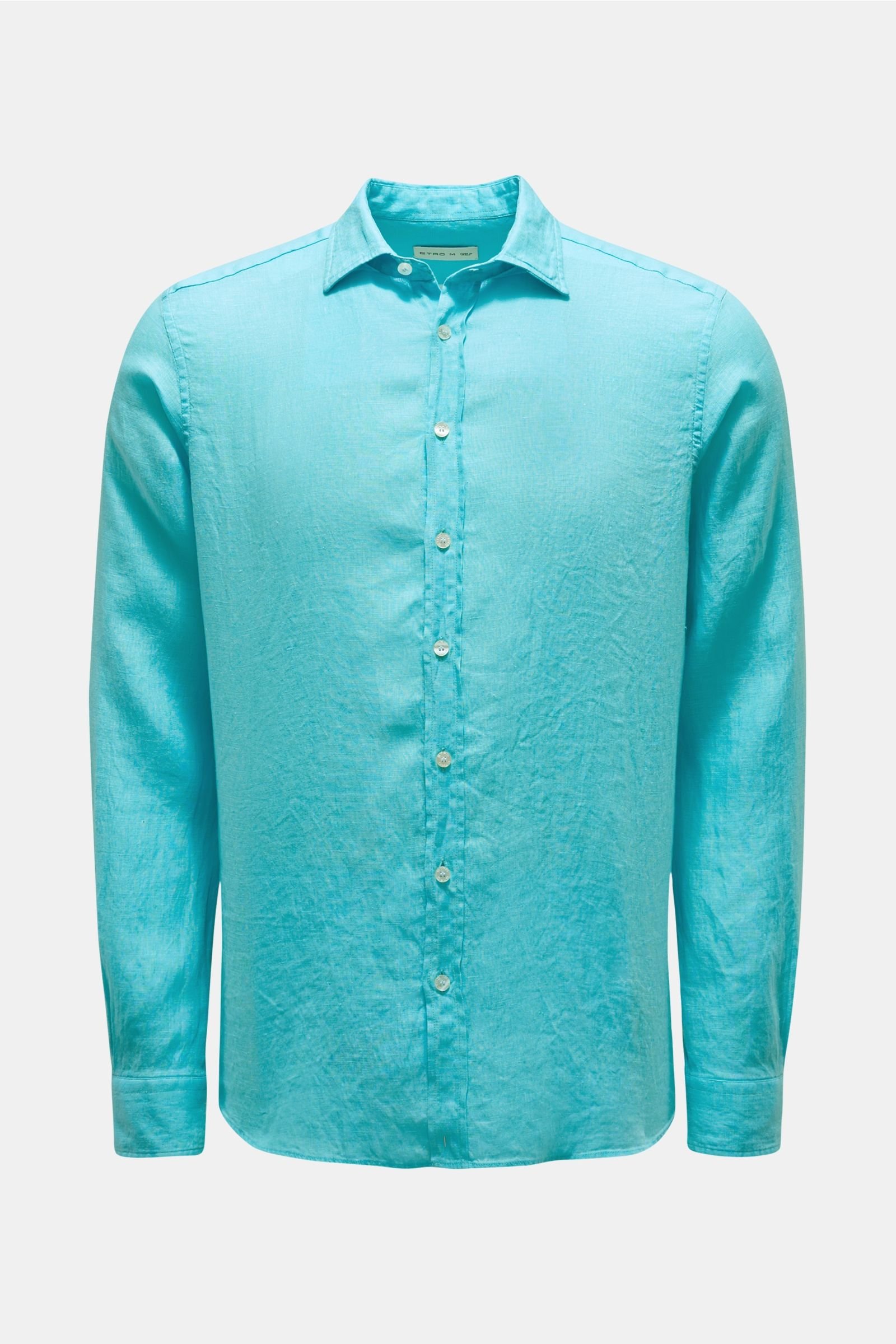 Linen shirt narrow collar turquoise