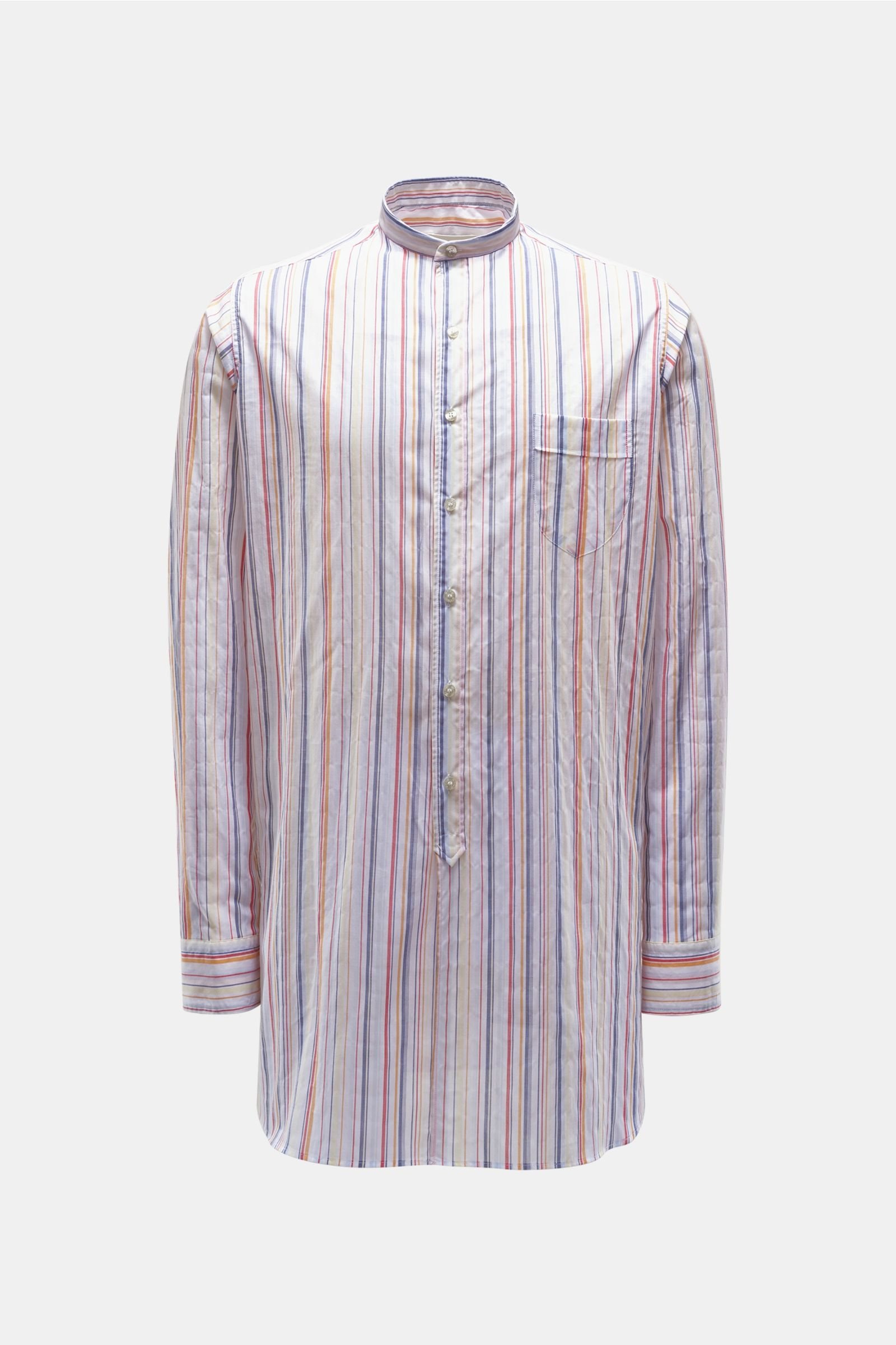 Casual shirt grandad collar grey-blue/orange/white striped