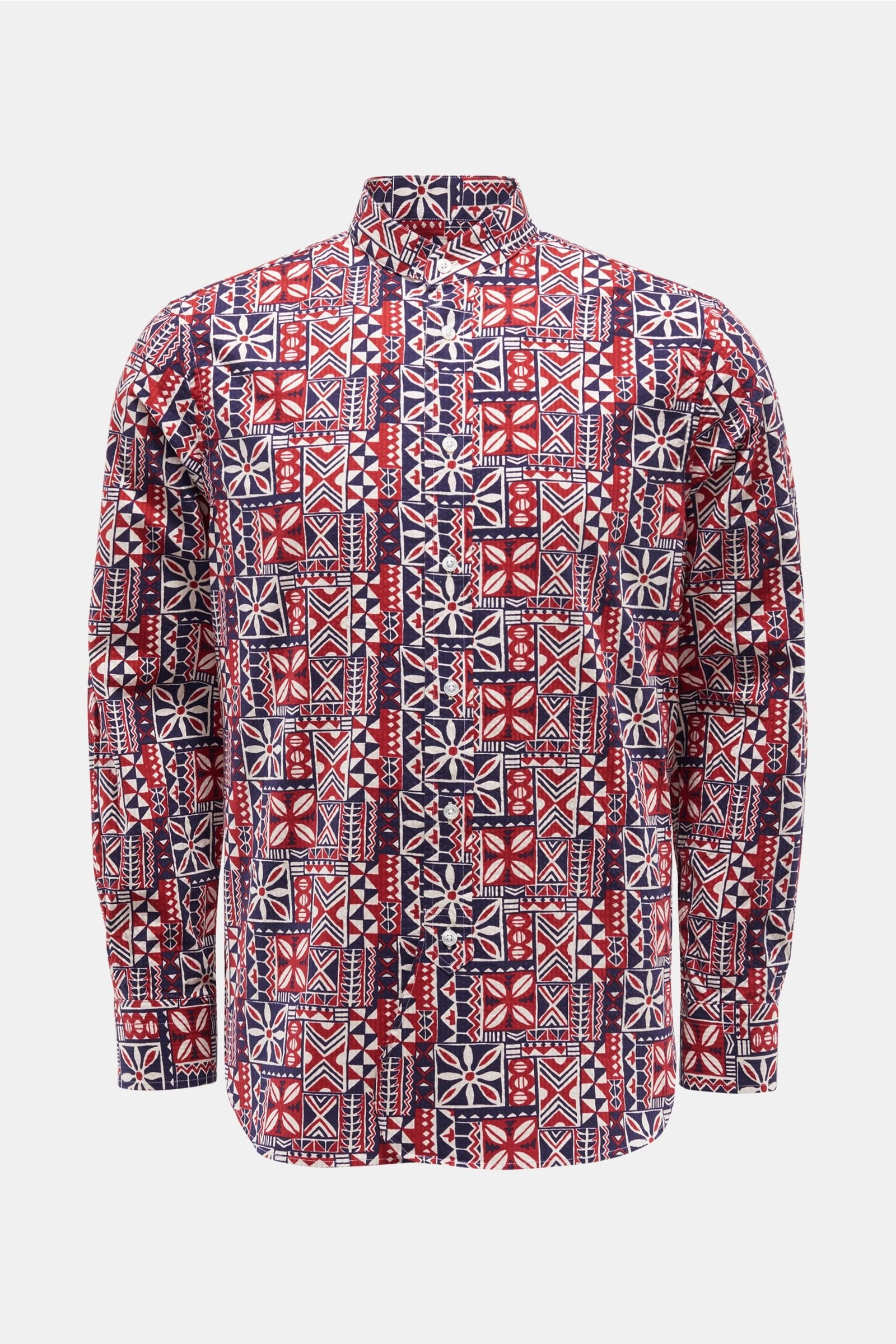 Casual shirt 'Aamilcare' grandad collar dark red/navy patterned