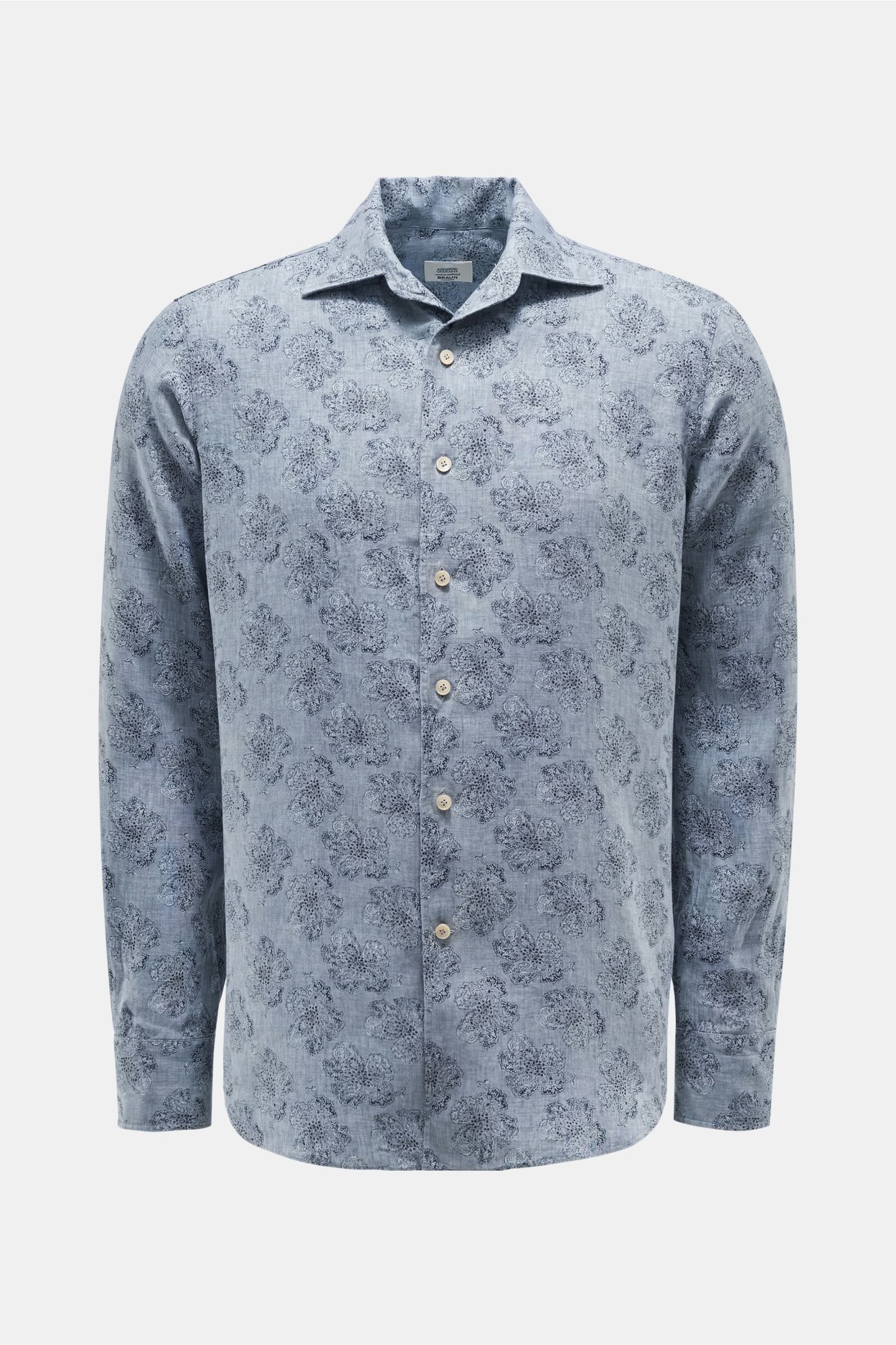 Linen shirt shark collar grey-blue patterned