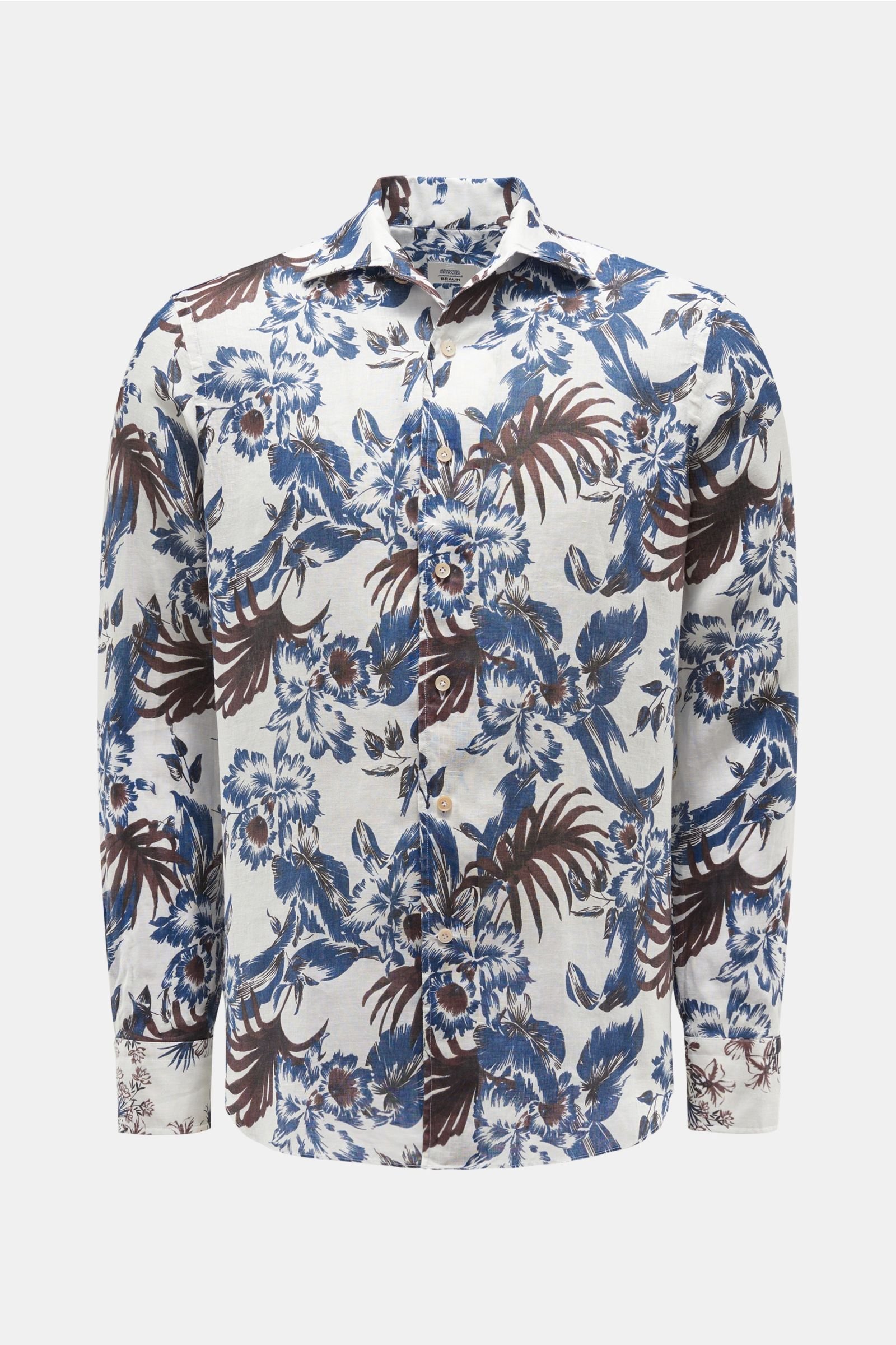 Linen shirt shark collar navy/white patterned