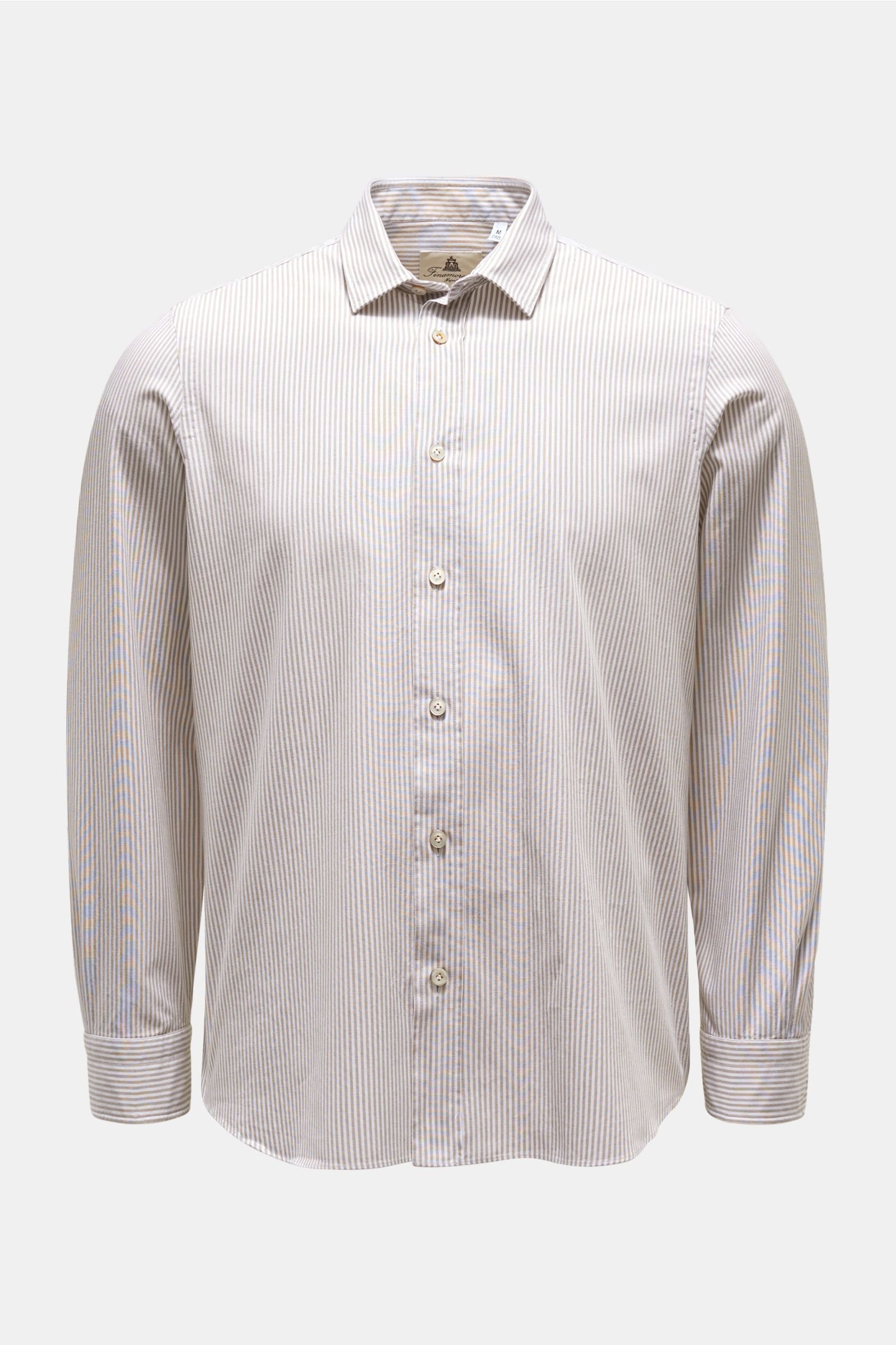 Chambray shirt 'Silvano Clark' with slim collar beige/white striped
