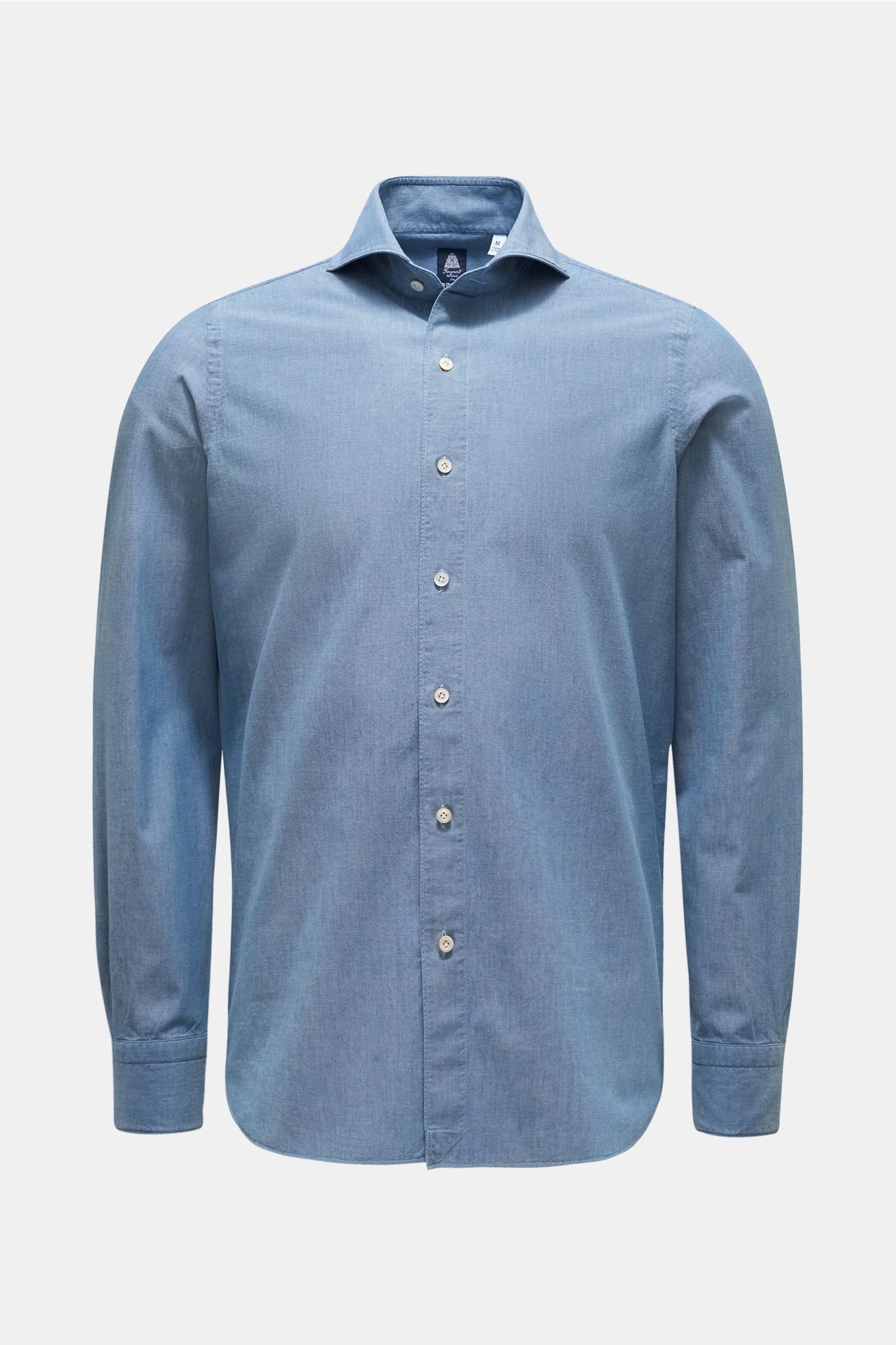 Chambray shirt 'Sergio Gaeta' shark collar grey-blue