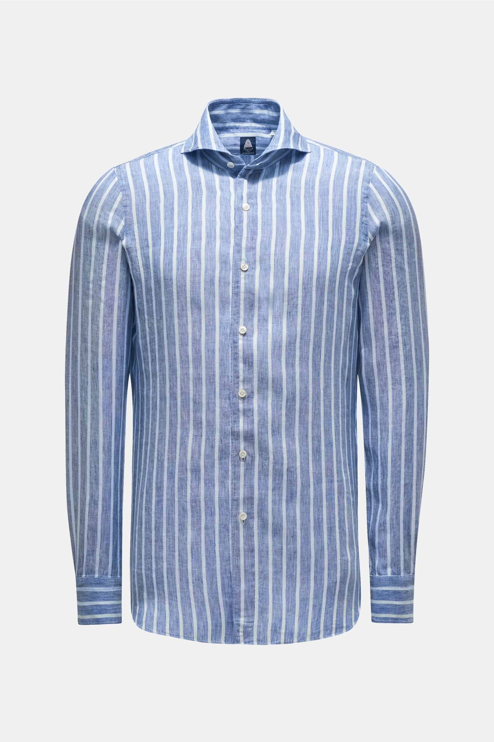 Linen shirt 'Sergio Interno' shark collar grey-blue/pastel blue striped