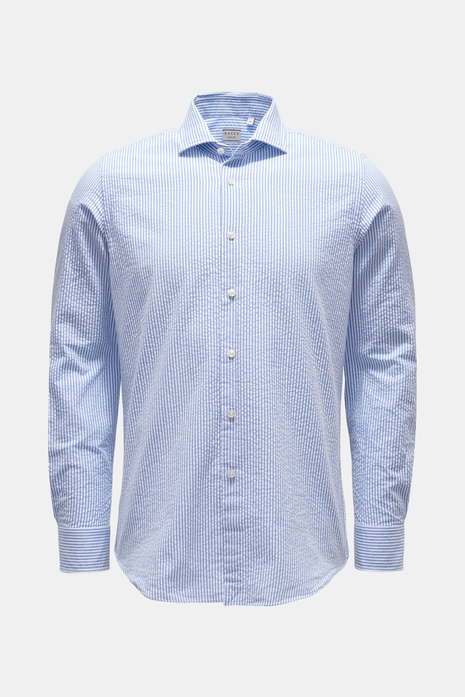 Seersucker shirt 'Tailor Fit' shark collar smoky blue/white striped
