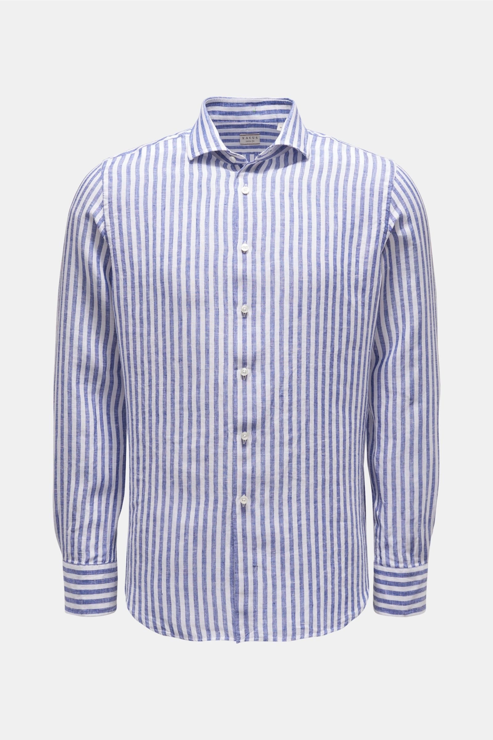 Linen shirt 'Tailor Fit' slim collar dark blue/white striped