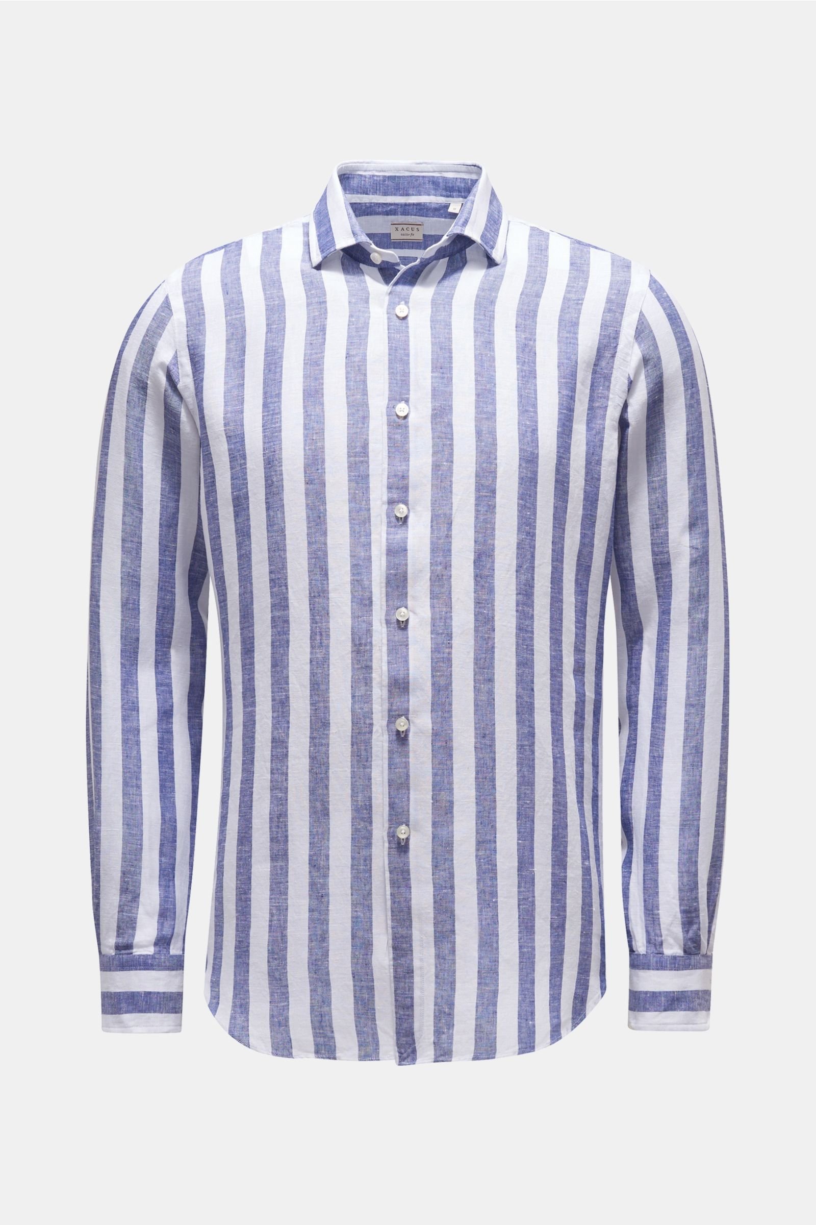 Linen shirt 'Tailor Fit' slim collar navy/white striped