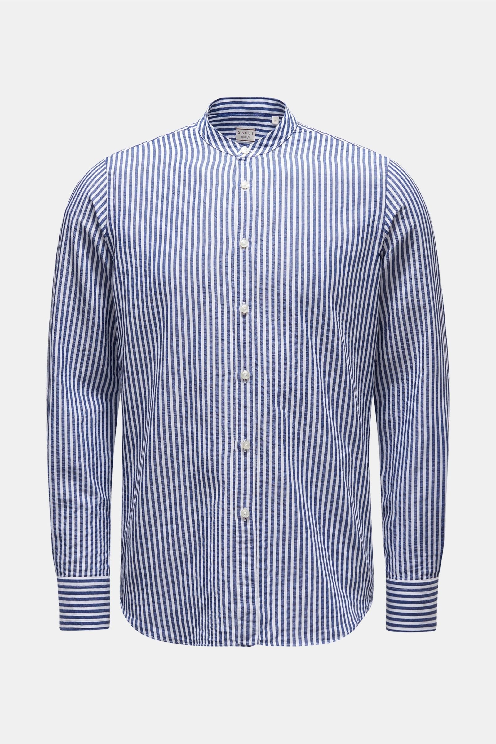 Seersucker shirt 'Tailor Fit' grandad collar navy/white striped