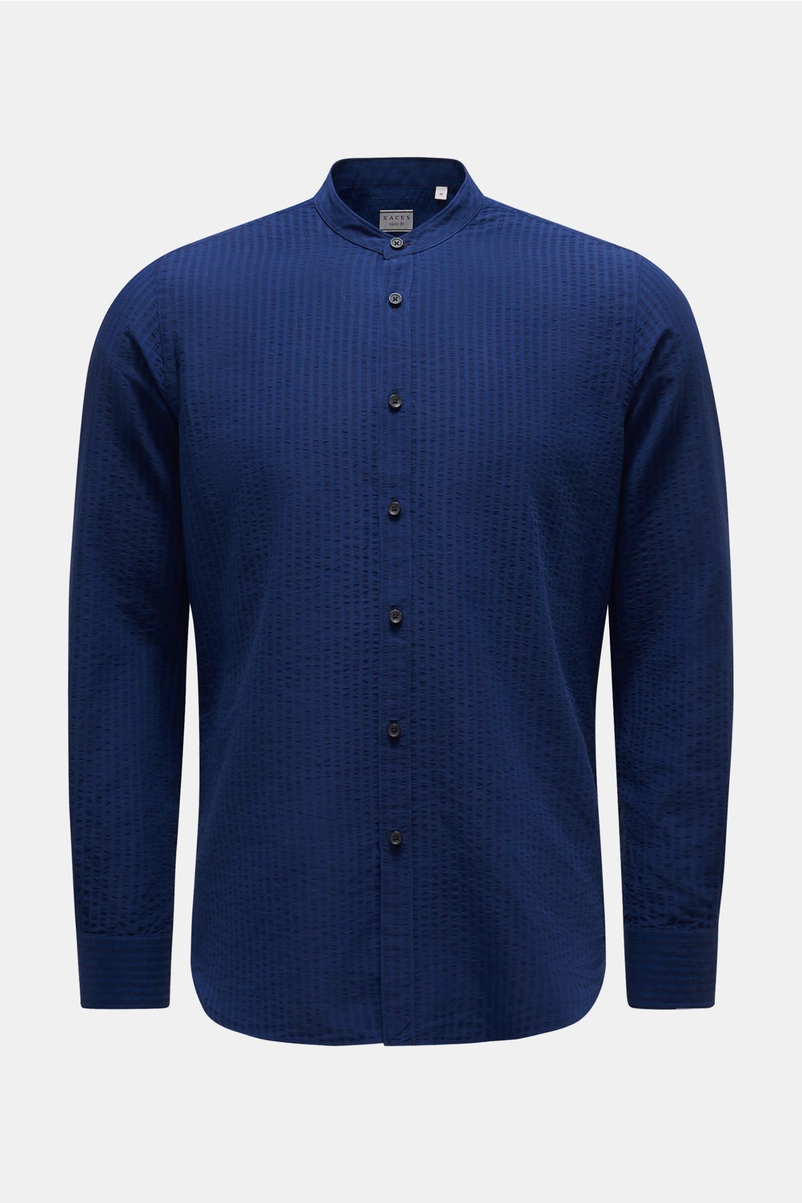 Seersucker shirt 'Tailor Fit' grandad collar dark blue/navy striped