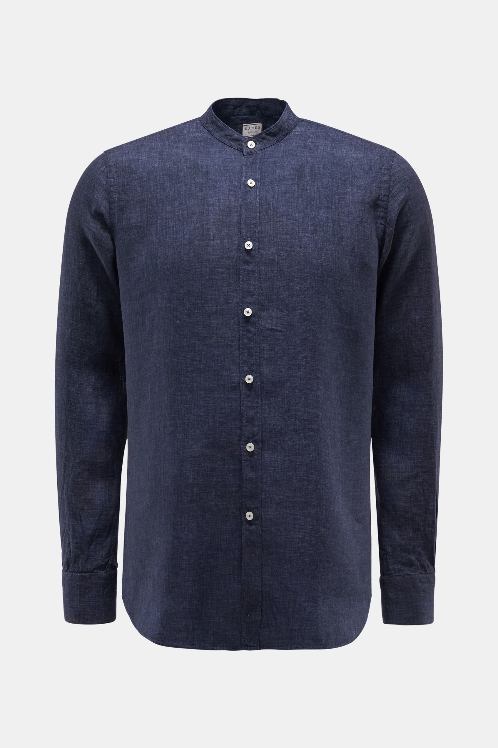 Linen shirt 'tailored fit' Grandad collar navy