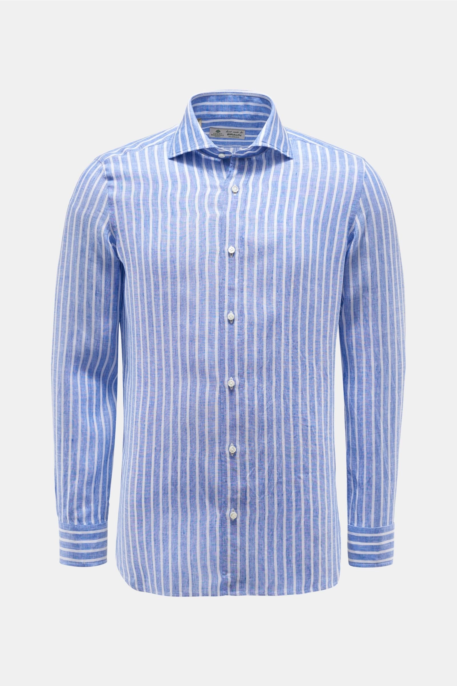 Linen shirt 'Ettore' shark collar dark blue/white striped