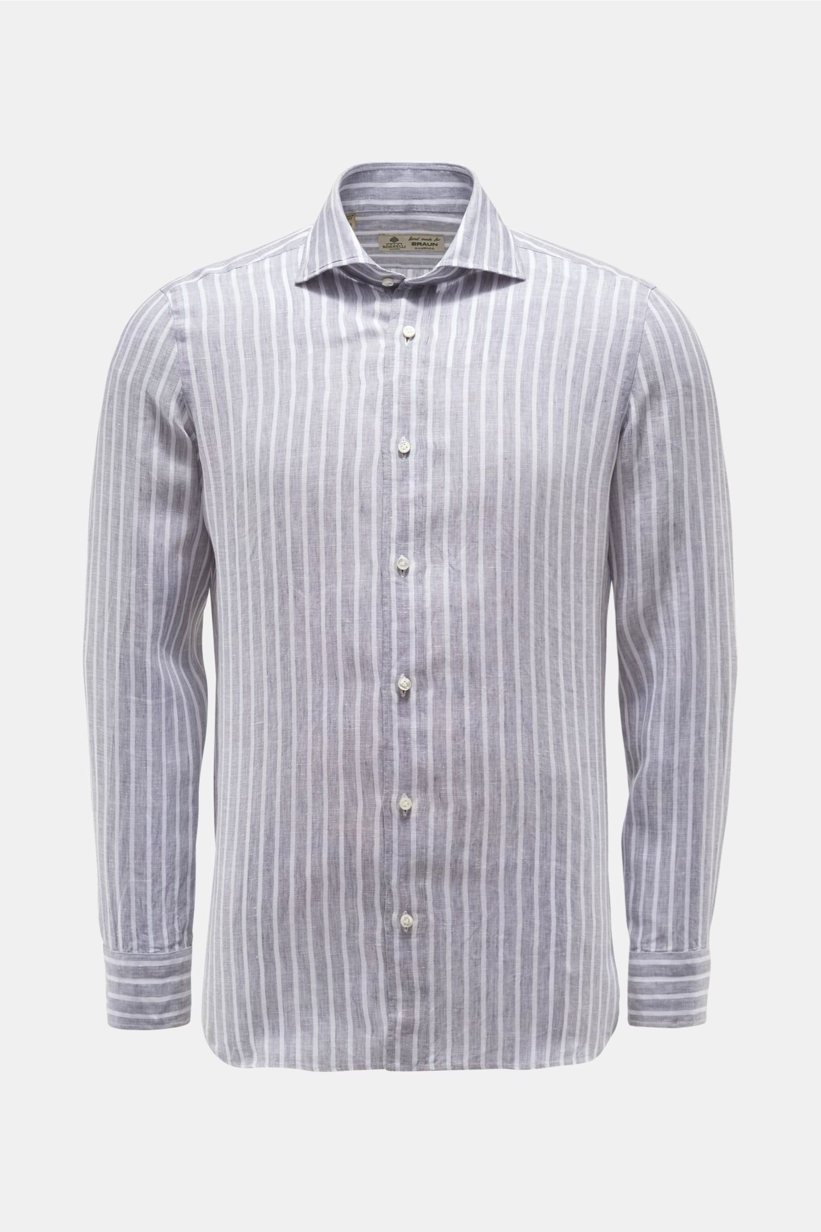 Linen shirt 'Ettore' shark collar grey/white striped