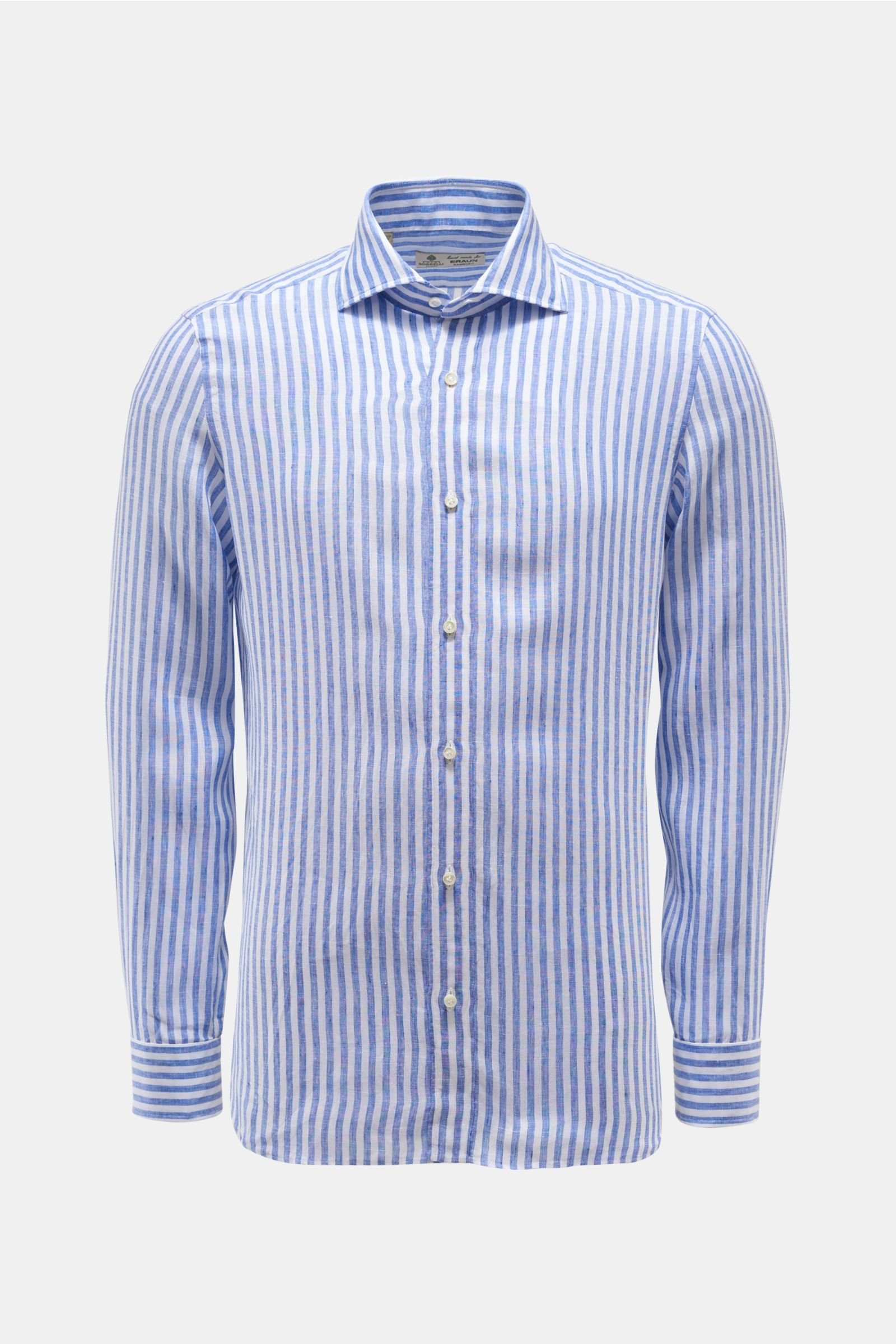 Linen shirt shark collar blue/white striped