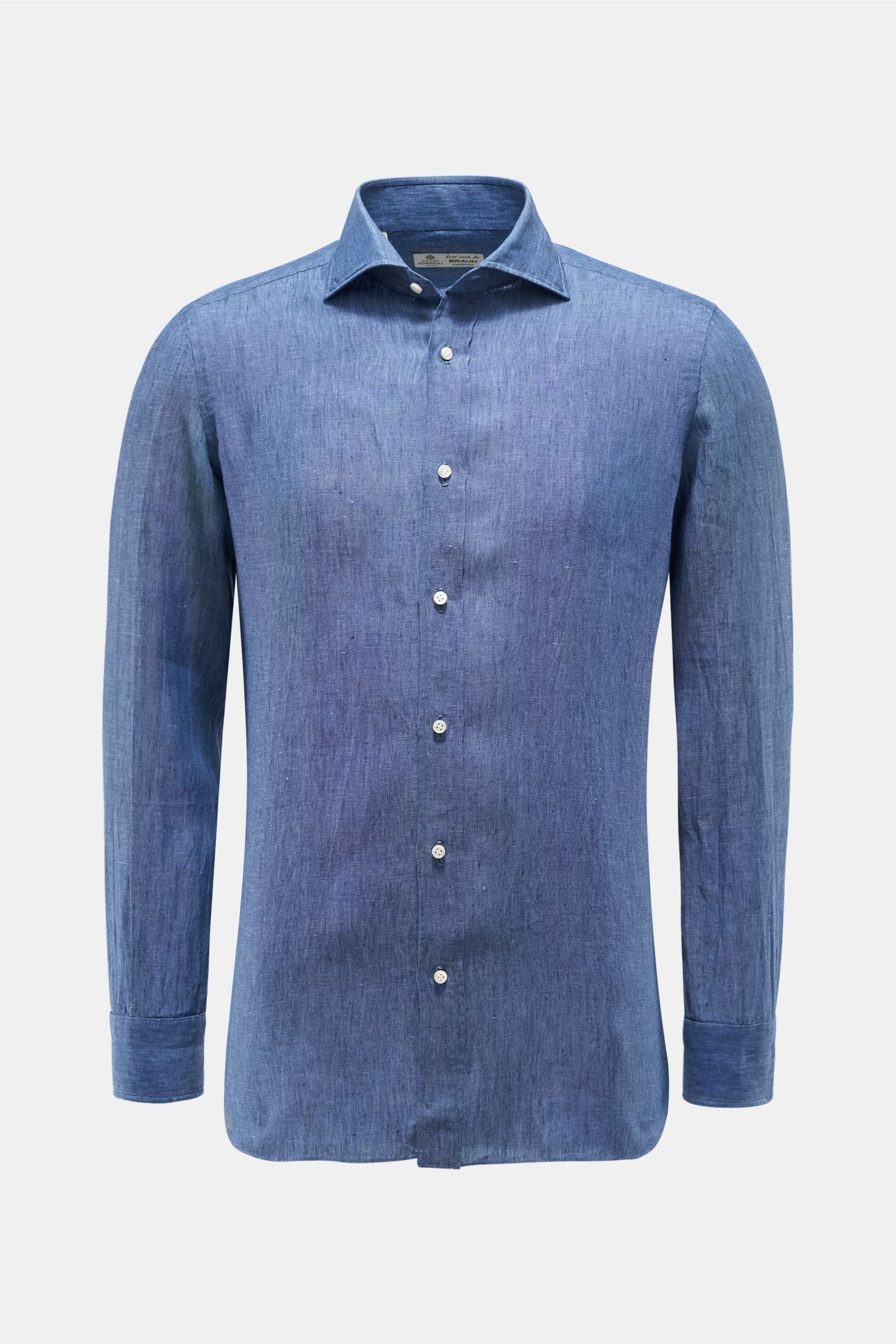 Linen shirt 'Ettore' shark collar grey-blue