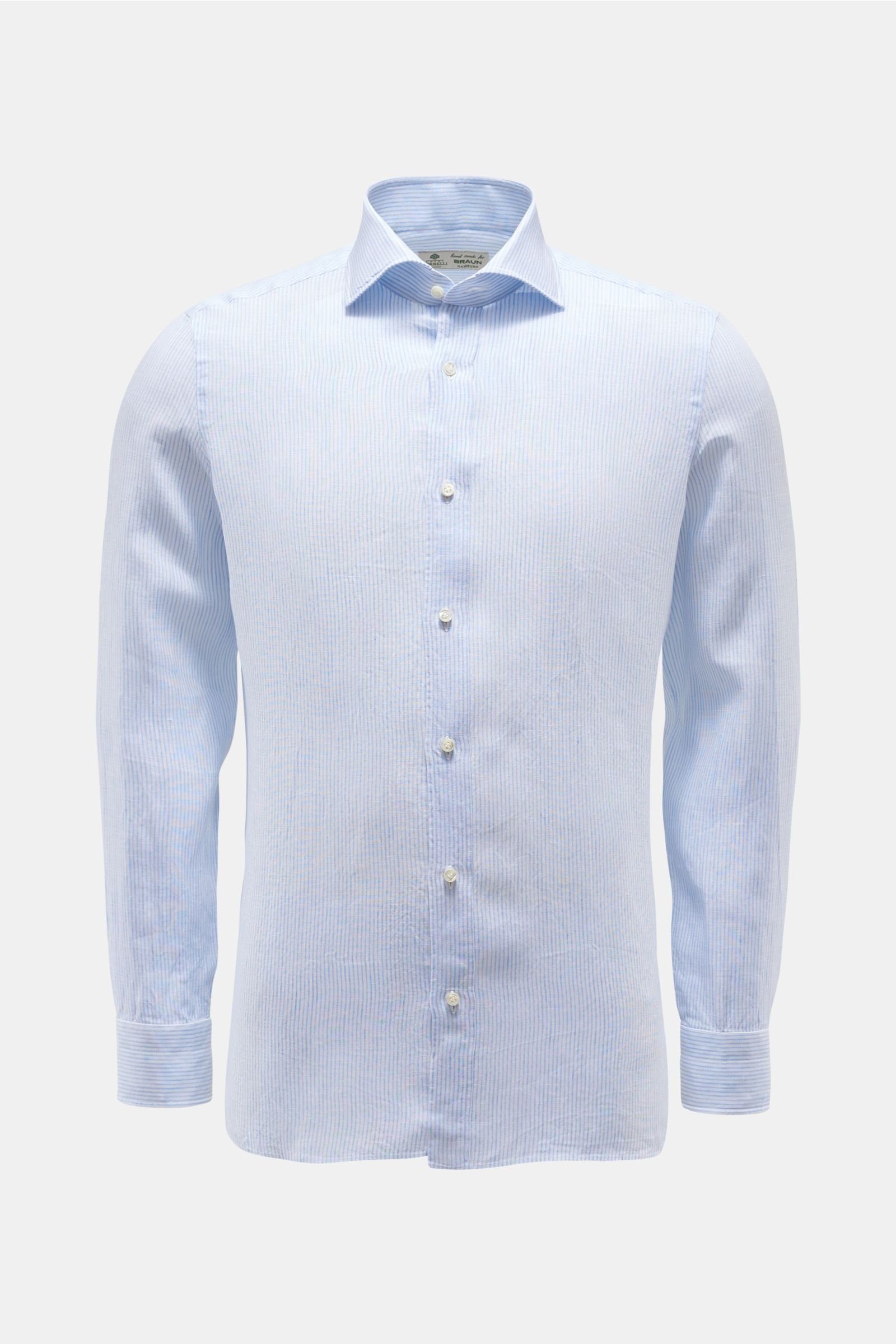 Linen shirt 'Ettore' shark collar light blue/white striped