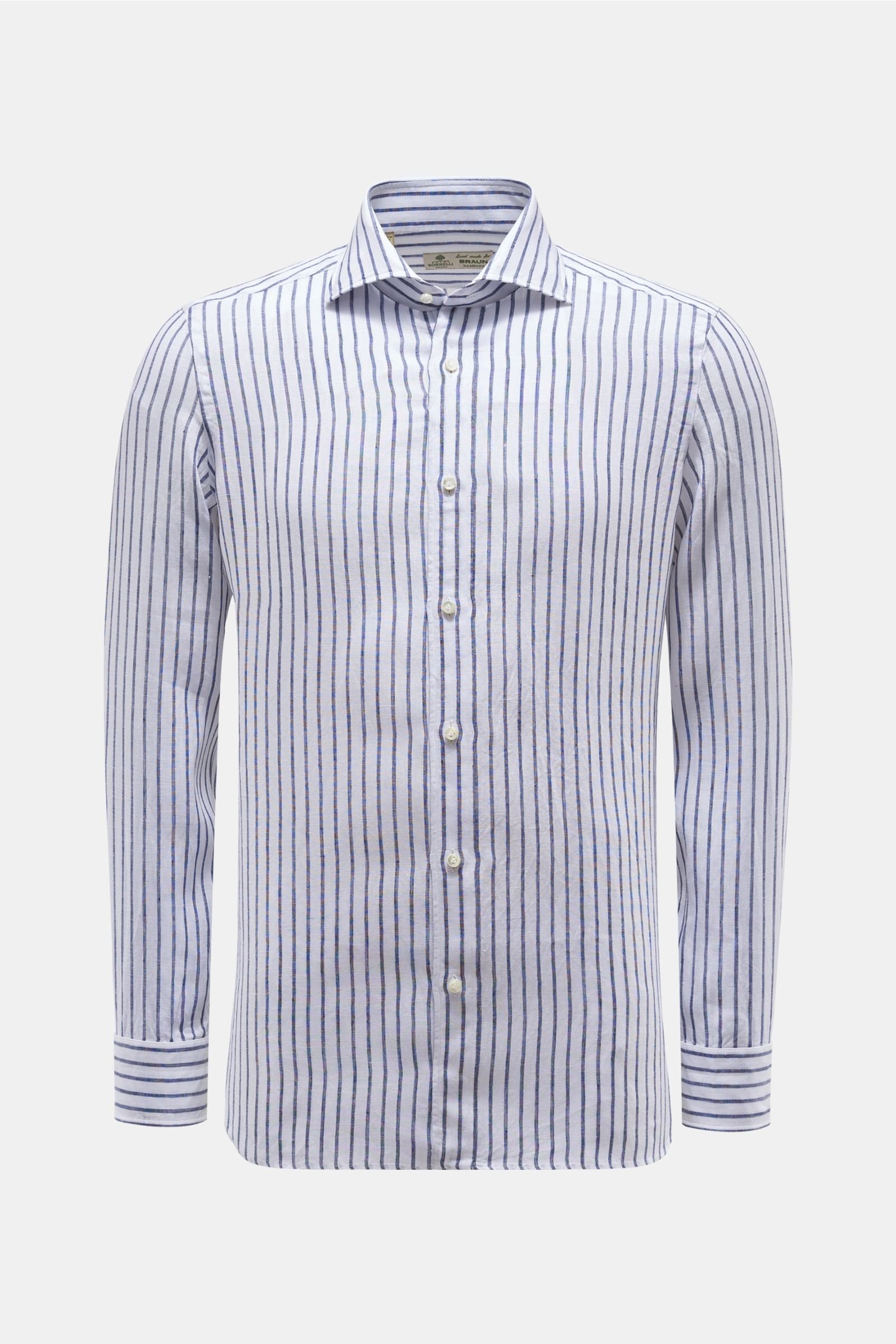 Linen shirt 'Ettore' shark collar navy/white striped