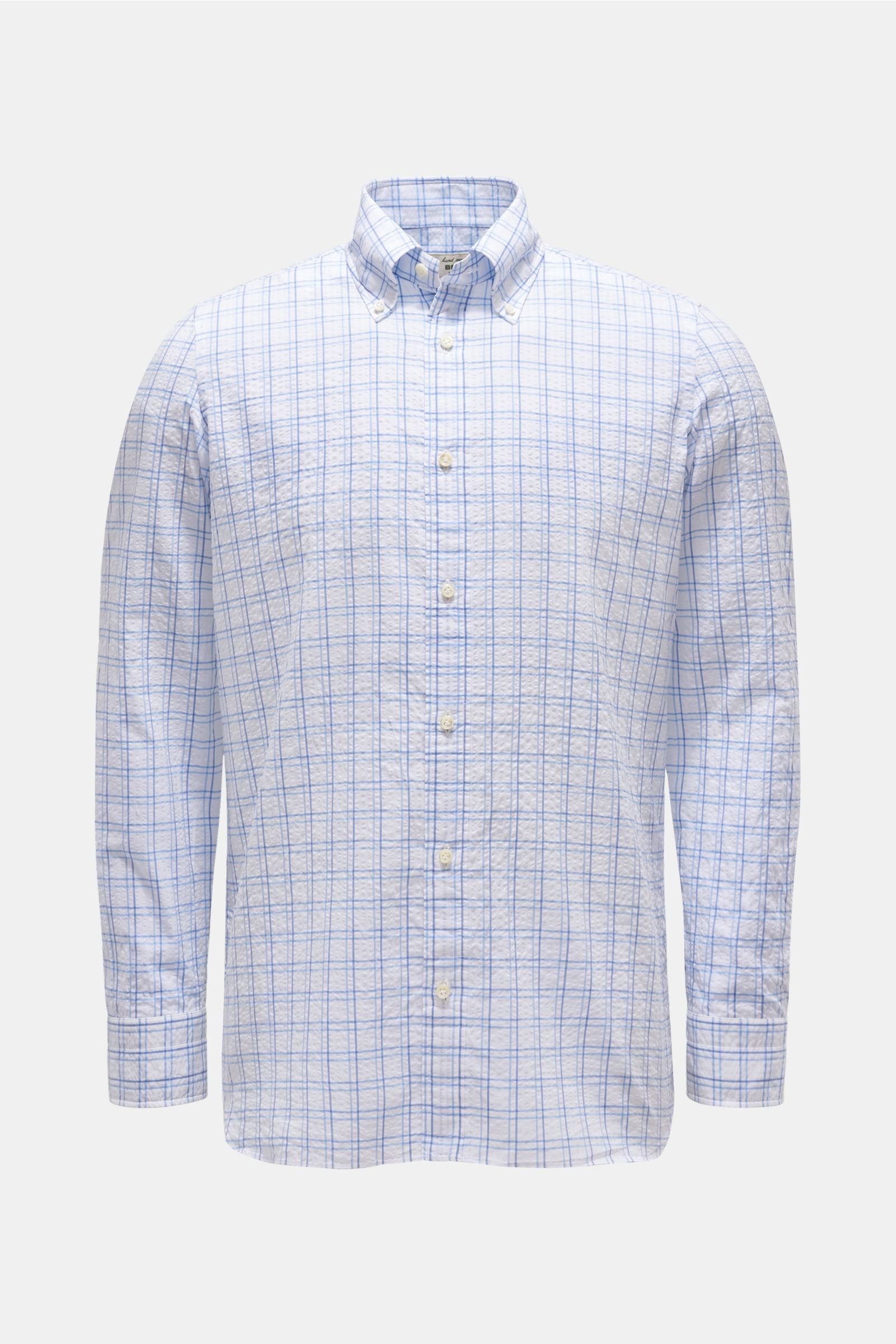 Seersucker shirt button-down collar smoky blue/white checked