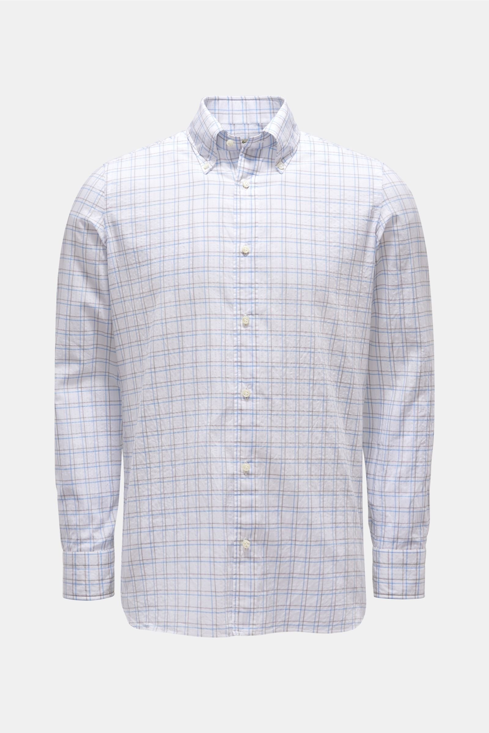 Seersucker-Hemd Button-Down-Kragen grau/weiß kariert