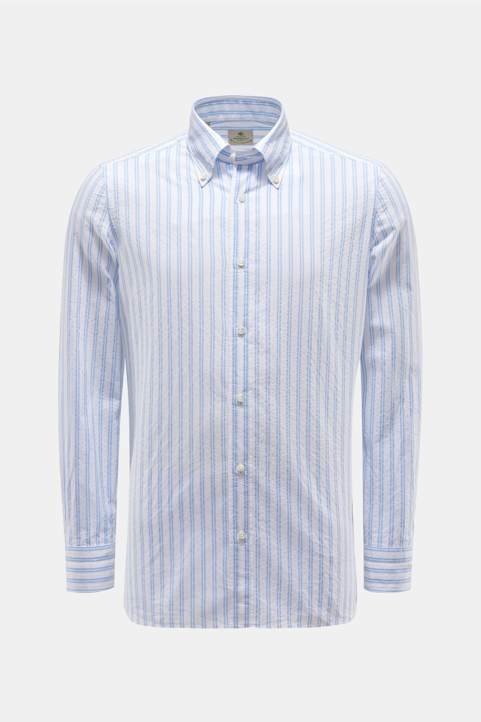 Seersucker shirt button-down collar light blue/white striped