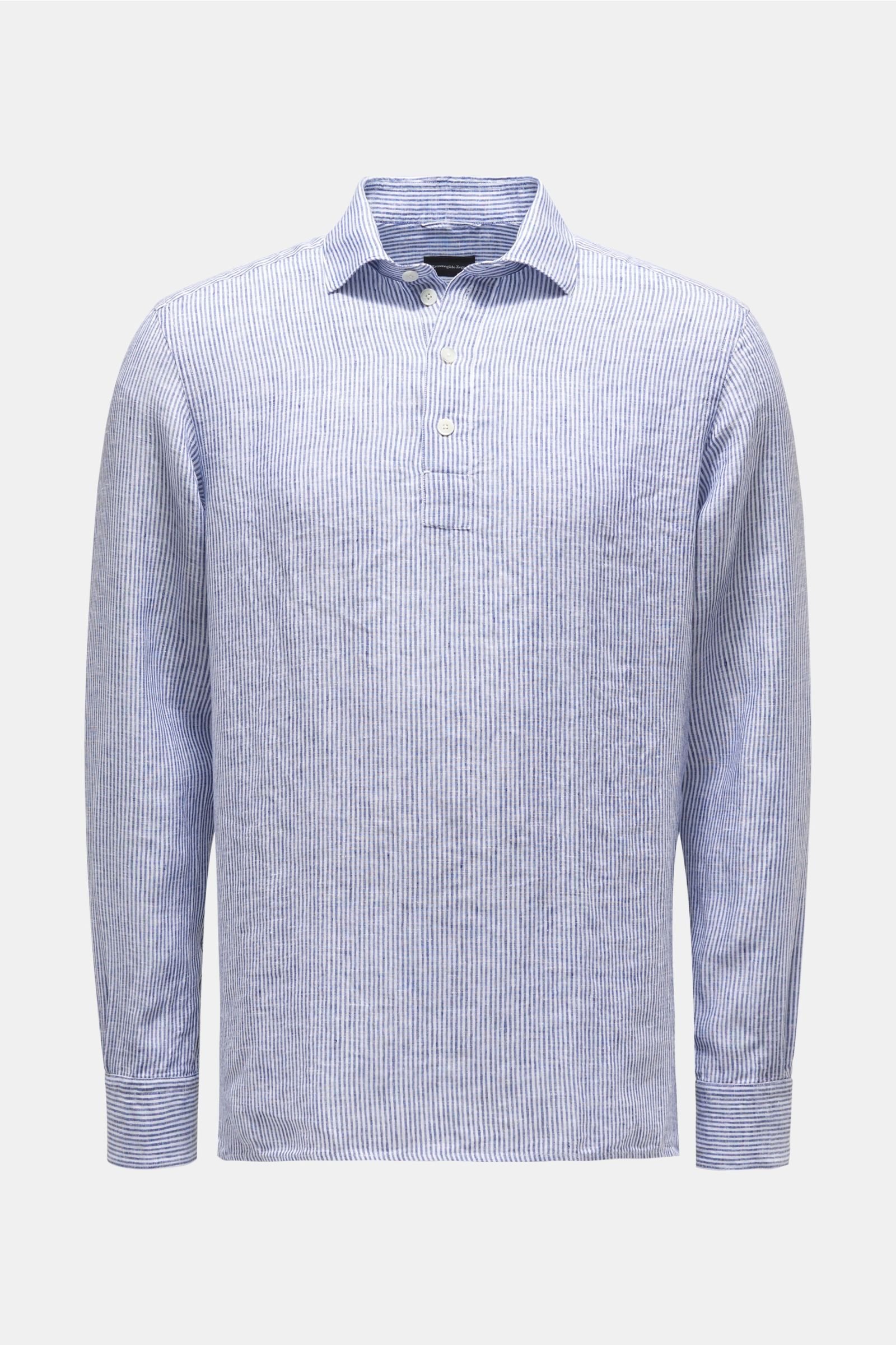 Leinen-Popover-Hemd graublau/weiß gestreift