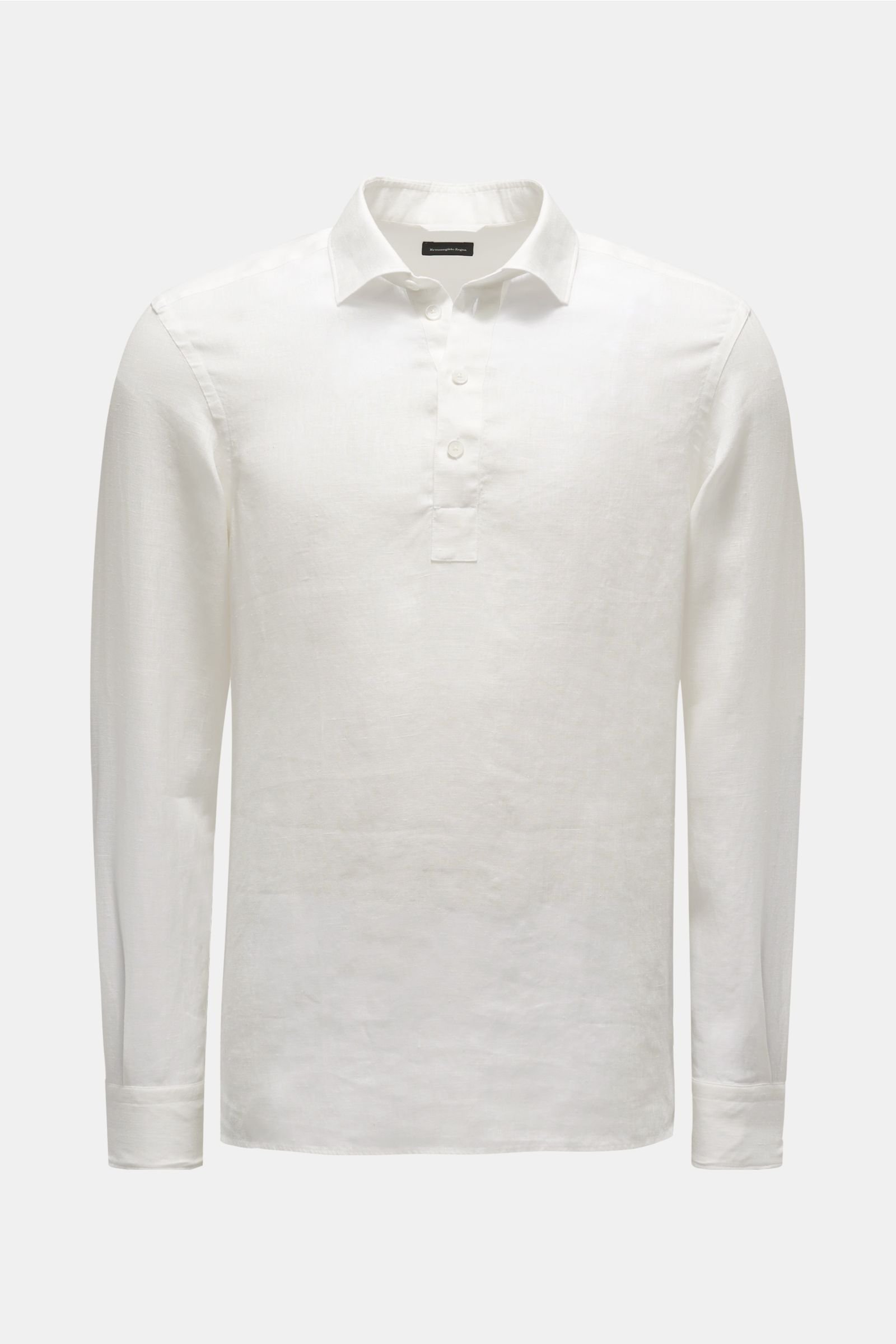 Leinen-Popover-Hemd schmaler Kragen weiß