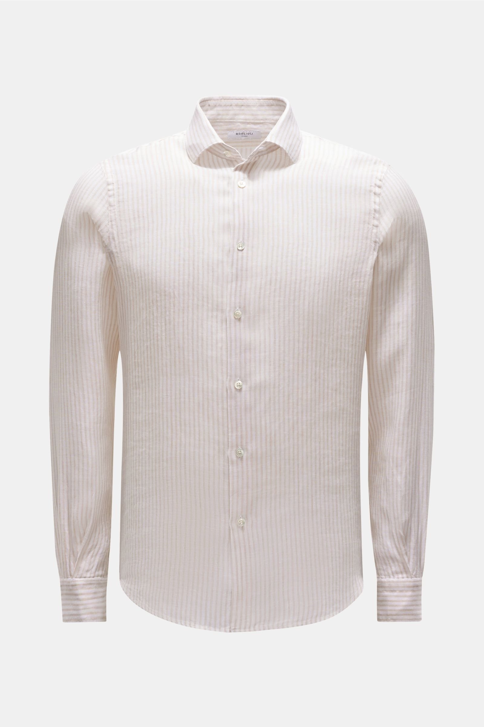 Linen shirt narrow collar beige/white striped