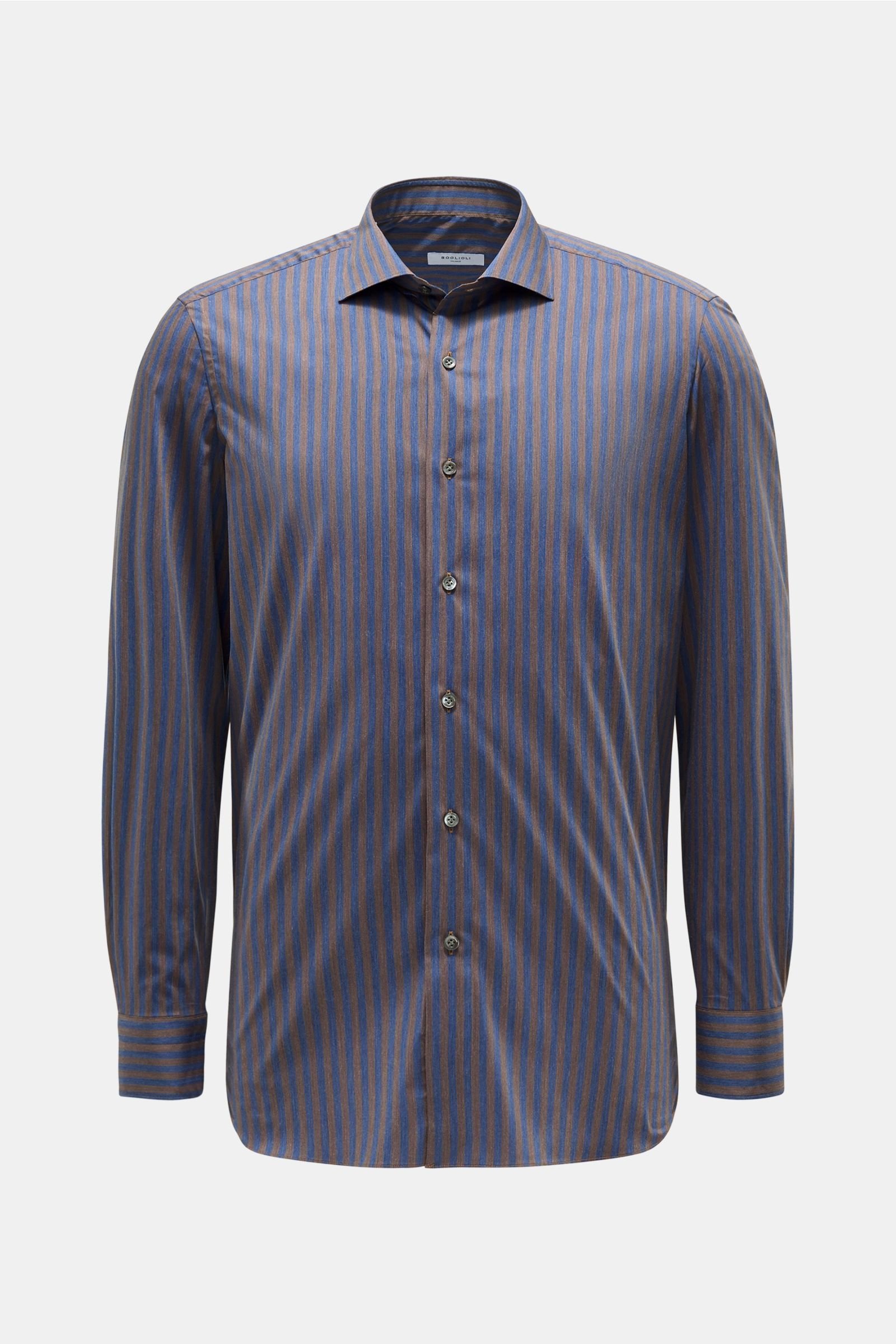 Casual shirt shark collar grey-blue/grey-brown striped